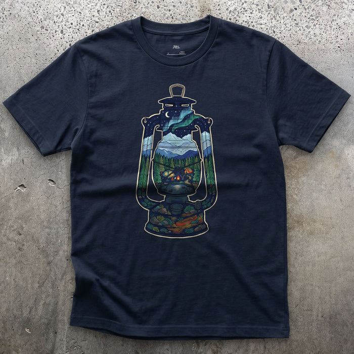 A Whole Camp in One Lantern design on a Navy Gildan Softstyle t-shirt