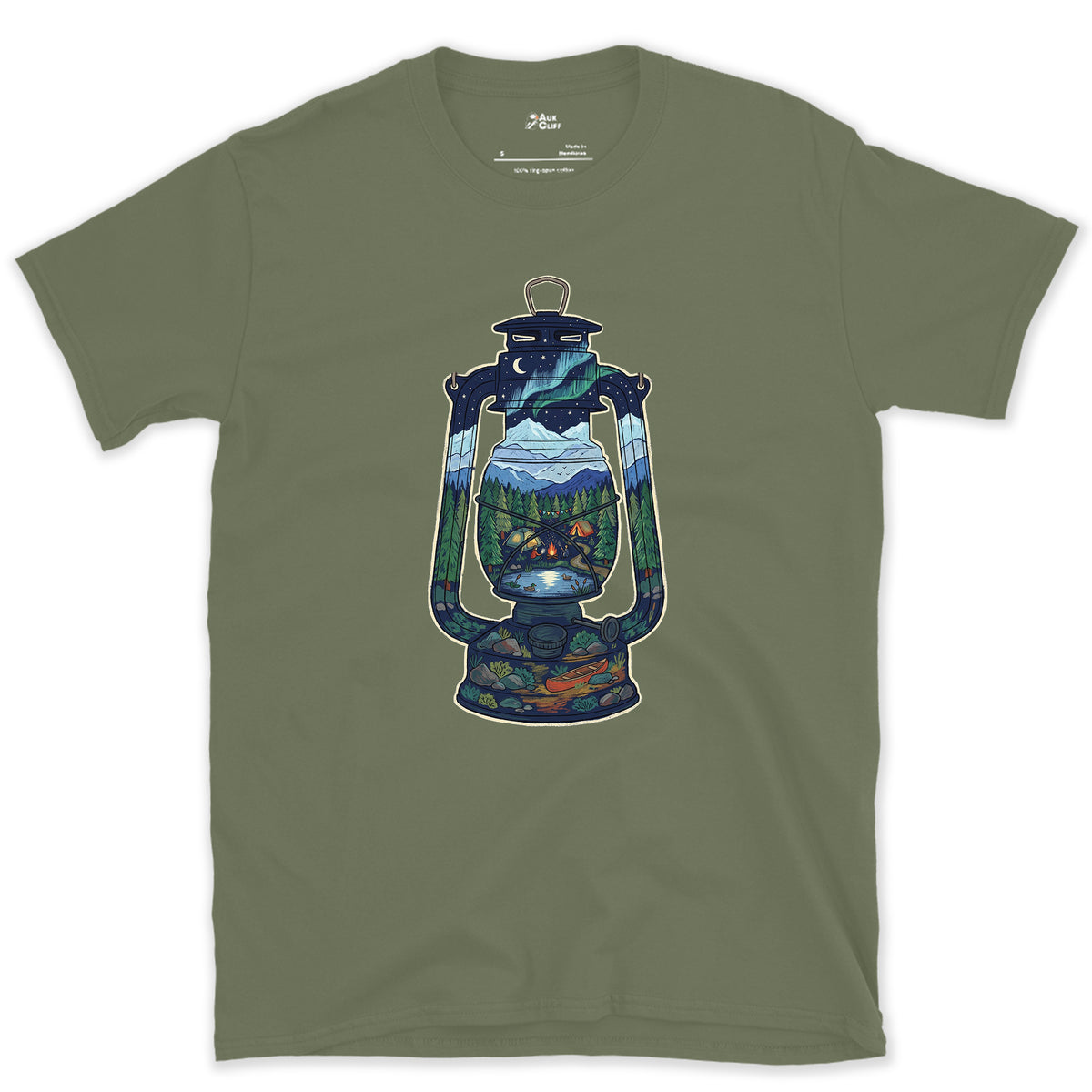 A Whole Camp in One Lantern design on a Military Green Gildan Softstyle t-shirt