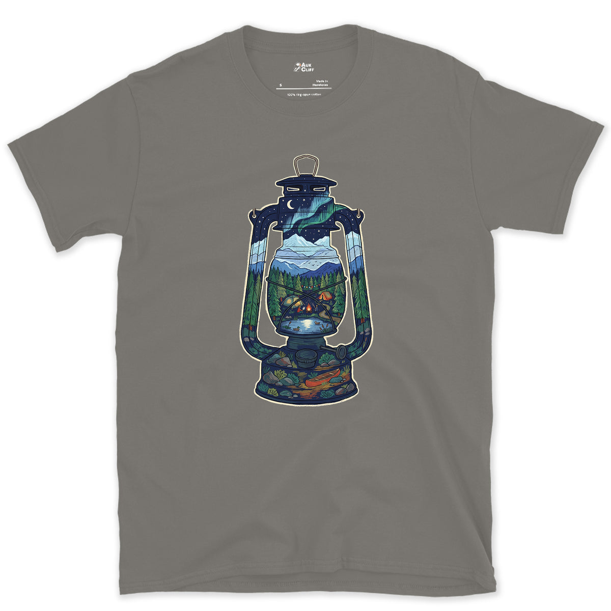 A Whole Camp in One Lantern design on a Charcoal Gildan Softstyle t-shirt