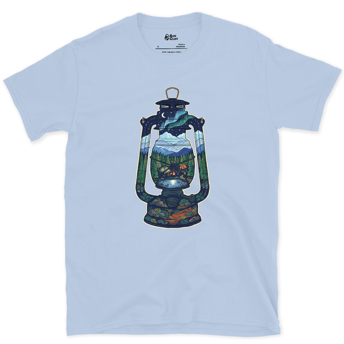 A Whole Camp in One Lantern design on a Light Blue Gildan Softstyle t-shirt