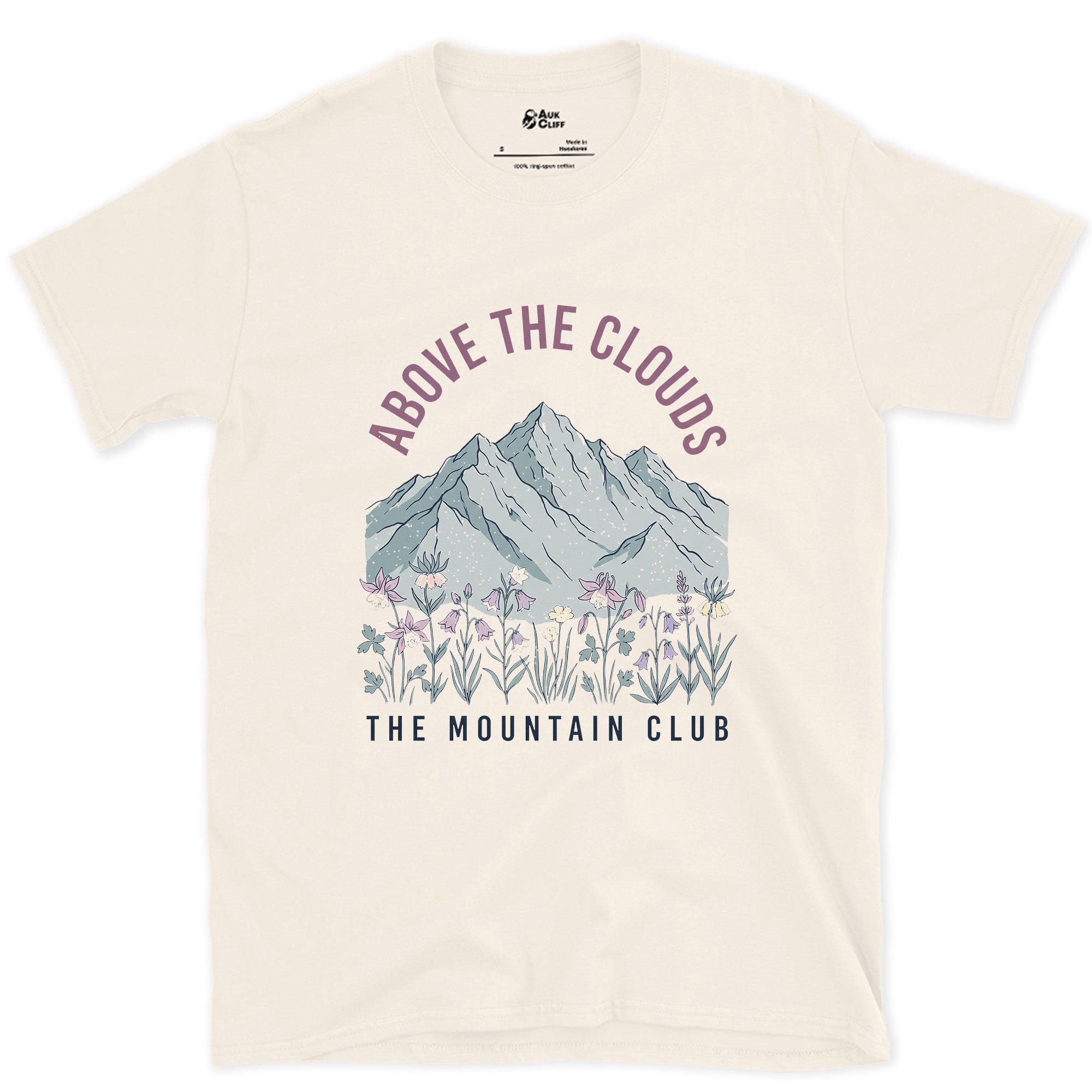 Above the Clouds, Mountain Club design on a Natural Gildan Softstyle t-shirt