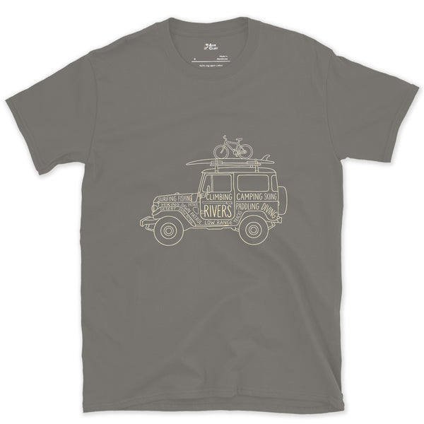 Thirteen Words for What This Wagon Does design on a Charcoal Gildan Softstyle t-shirt