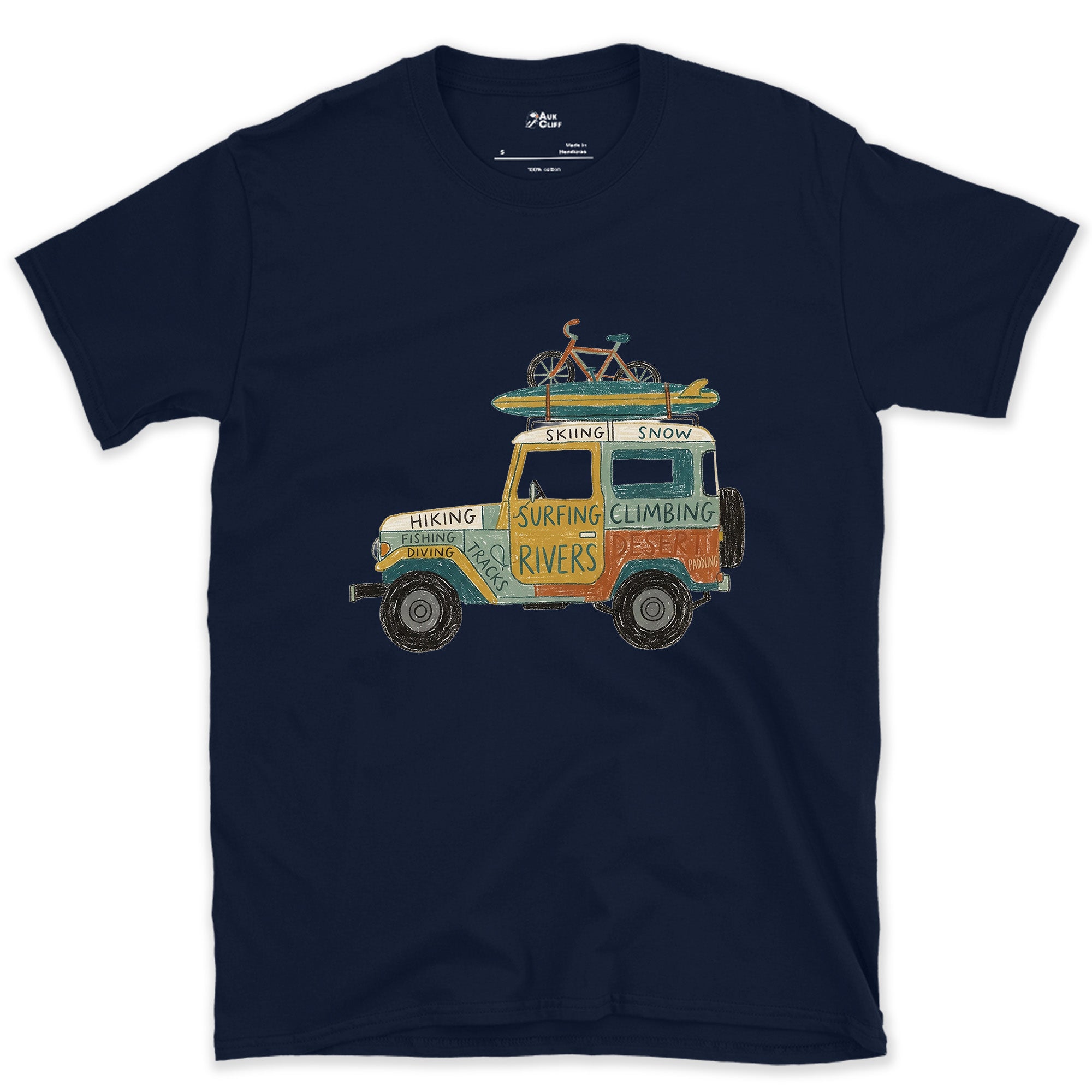 The 4x4 Door Is a Scoreboard design on a Navy Gildan Softstyle t-shirt