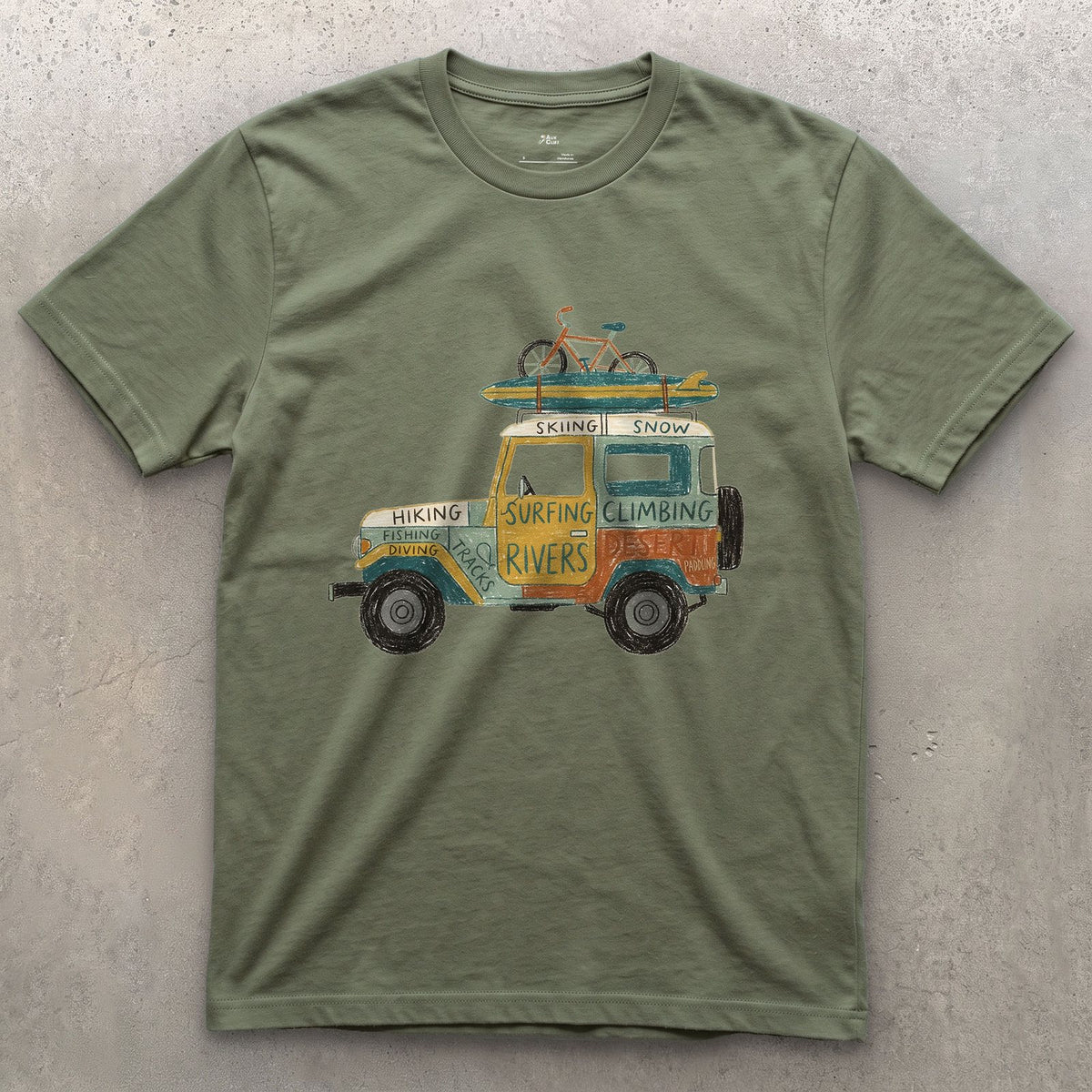 The 4x4 Door Is a Scoreboard design on a Military Green Gildan Softstyle t-shirt