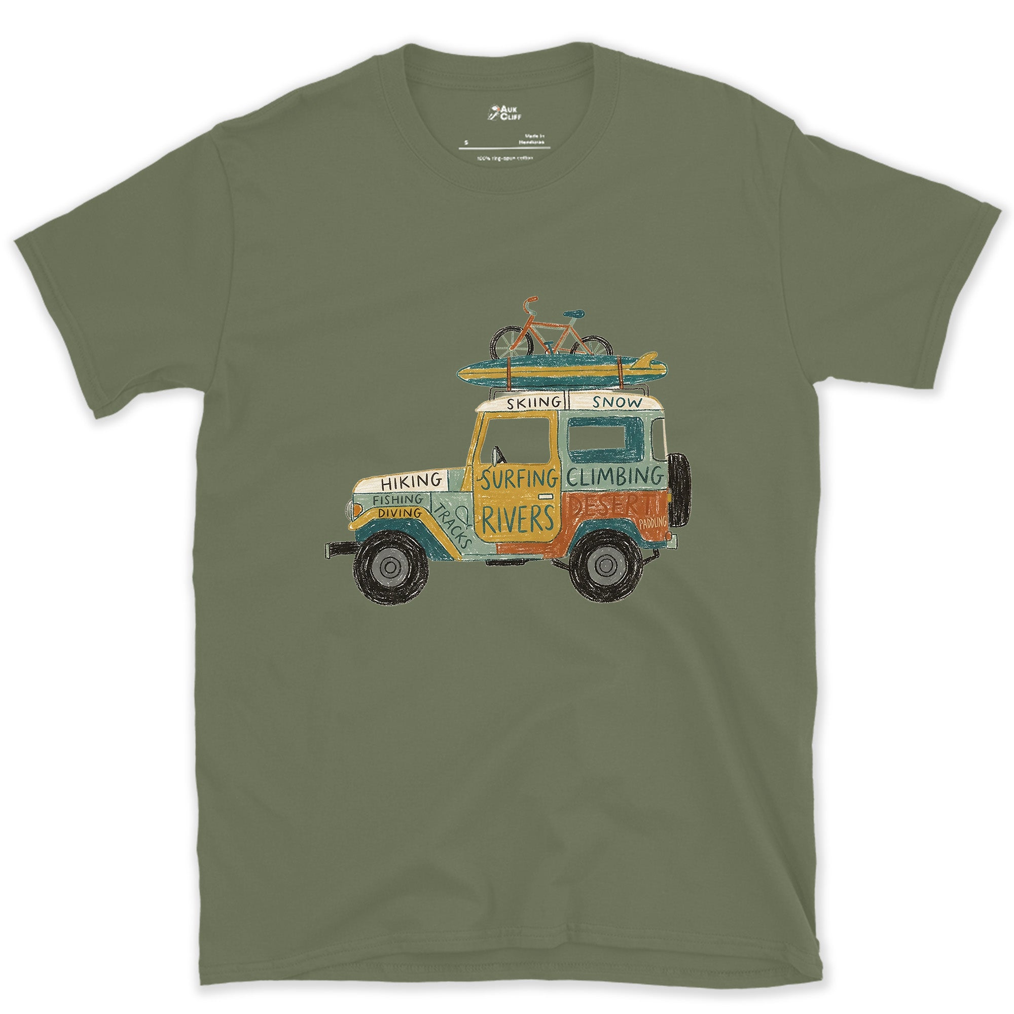 The 4x4 Door Is a Scoreboard design on a Military Green Gildan Softstyle t-shirt