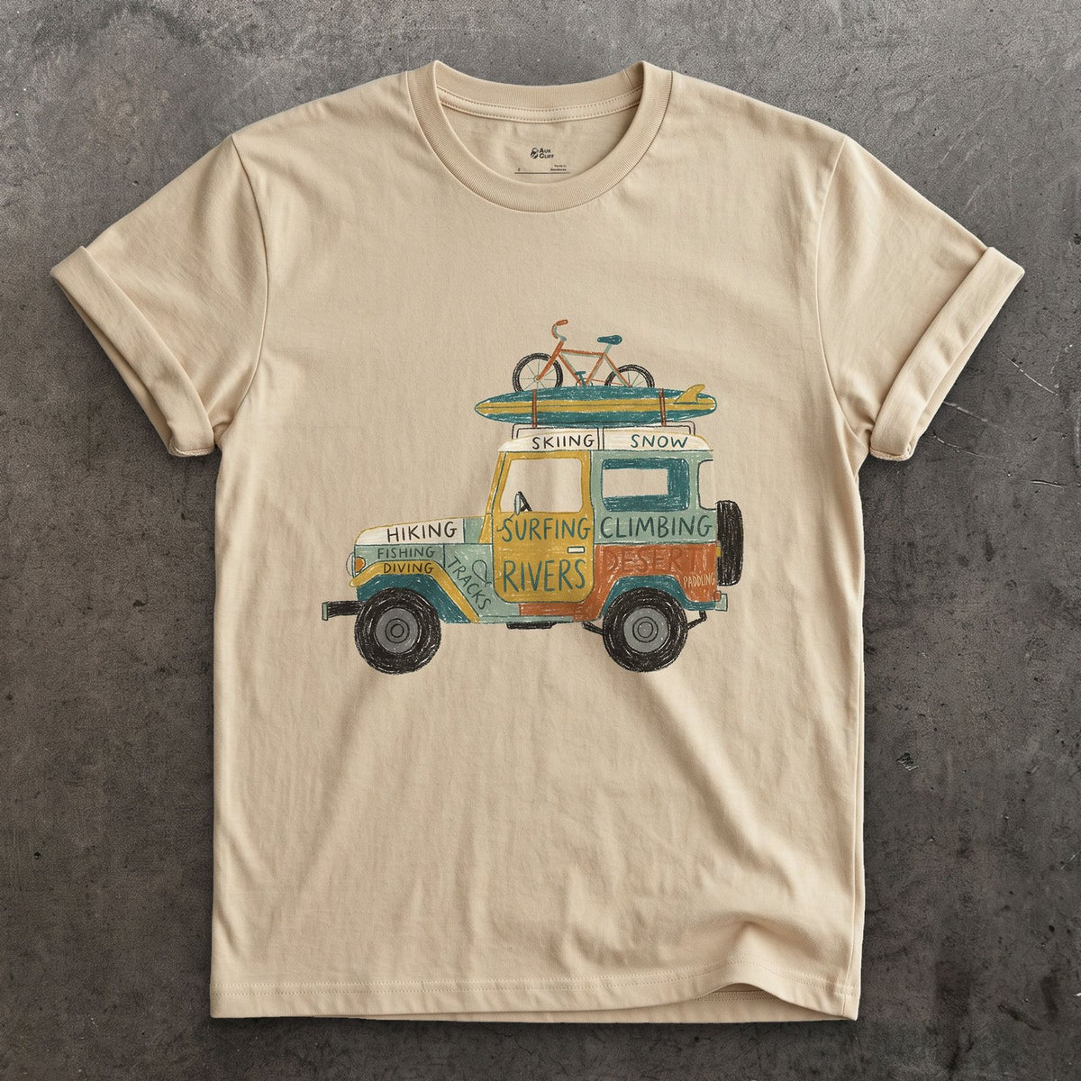The 4x4 Door Is a Scoreboard design on a Sand Gildan Softstyle t-shirt
