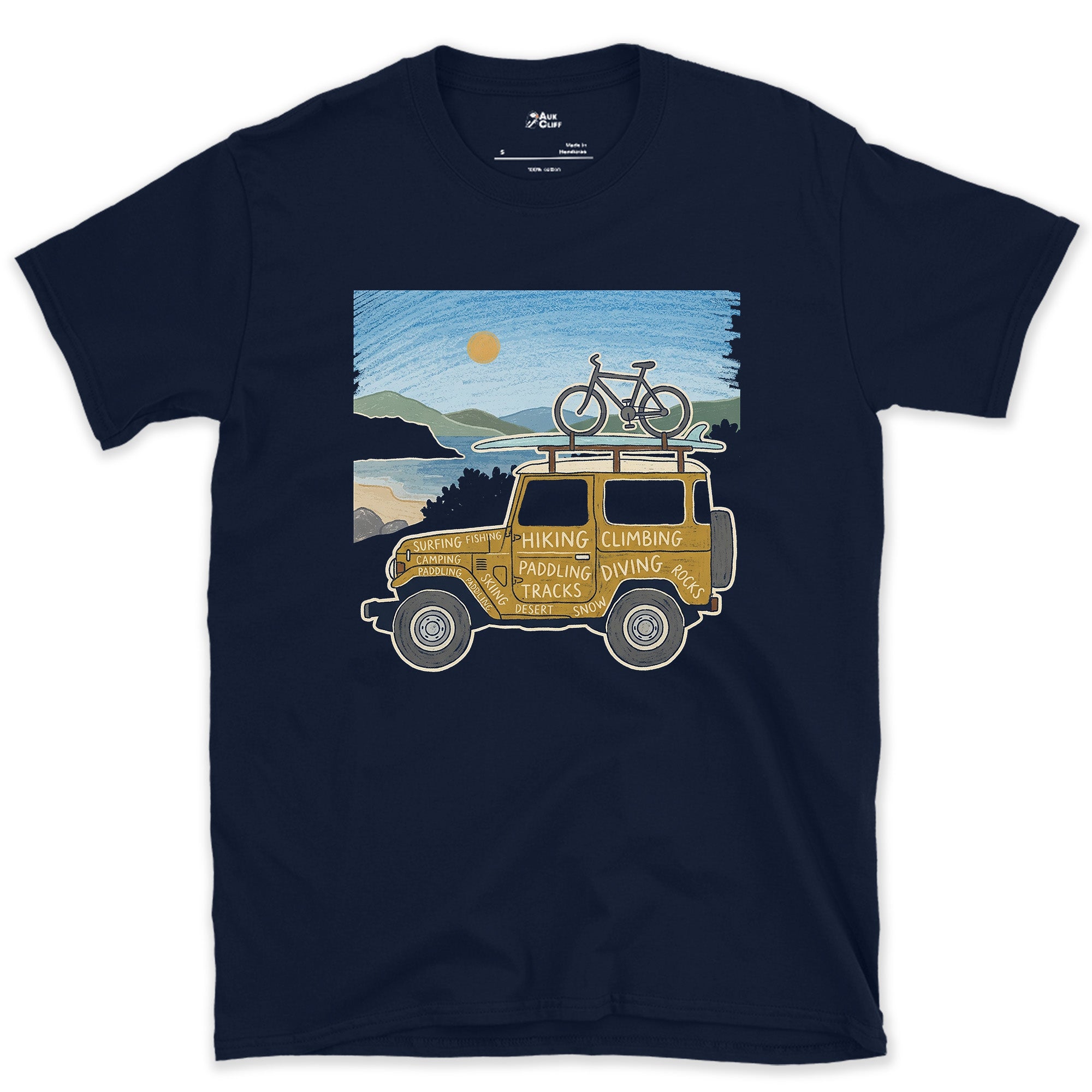 4x4 Beside the Water, Every Sport Painted On design on a Navy Gildan Softstyle t-shirt