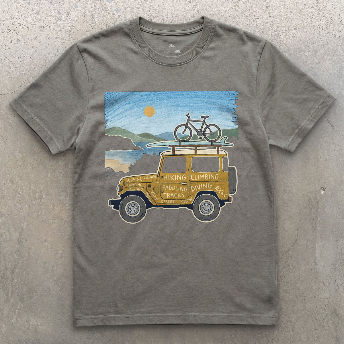 4x4 Beside the Water, Every Sport Painted On design on a Charcoal Gildan Softstyle t-shirt
