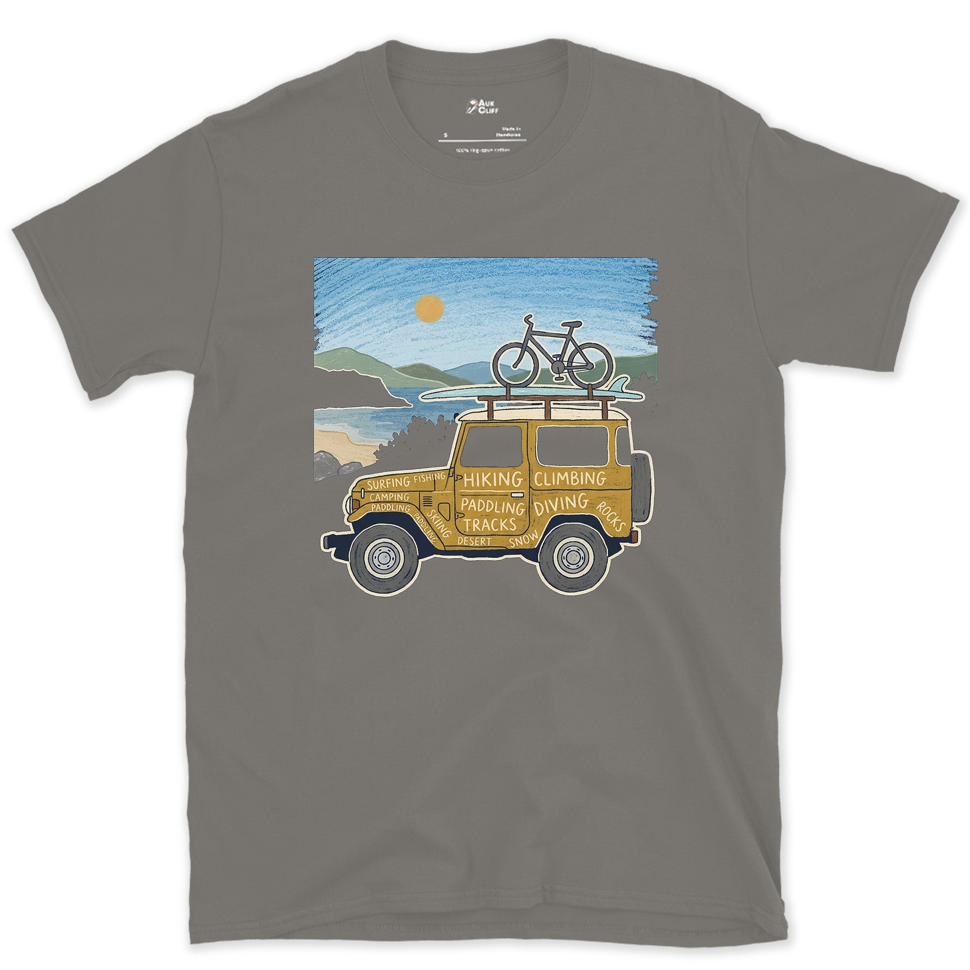 4x4 Beside the Water, Every Sport Painted On design on a Charcoal Gildan Softstyle t-shirt