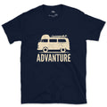 Advanture, Nothing But the Camper Van Outline design on a Navy Gildan Softstyle t-shirt