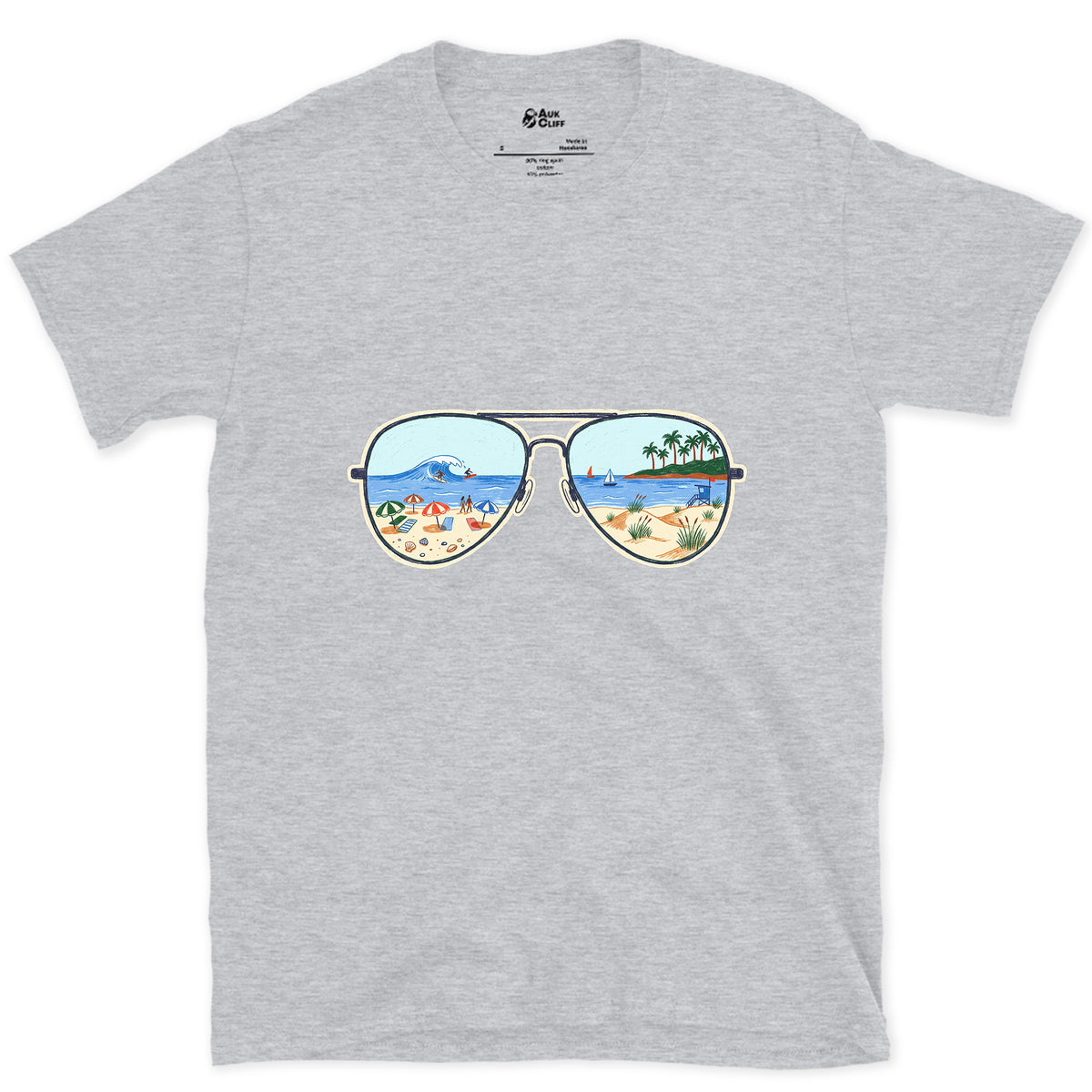 Afternoon Surf in the Lenses, Aviators design on a Sport Grey Gildan Softstyle t-shirt