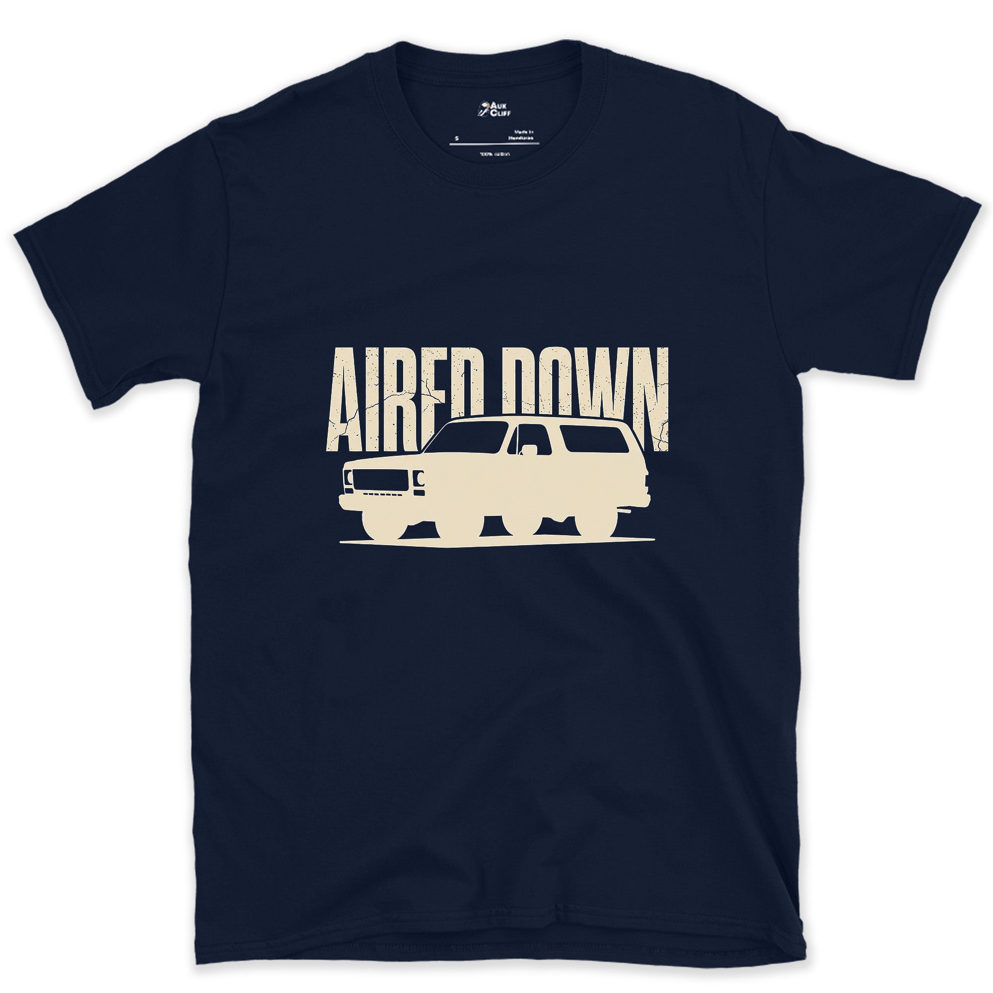 Top Billing Over a Small Dark Wagon design on a Navy Gildan Softstyle t-shirt