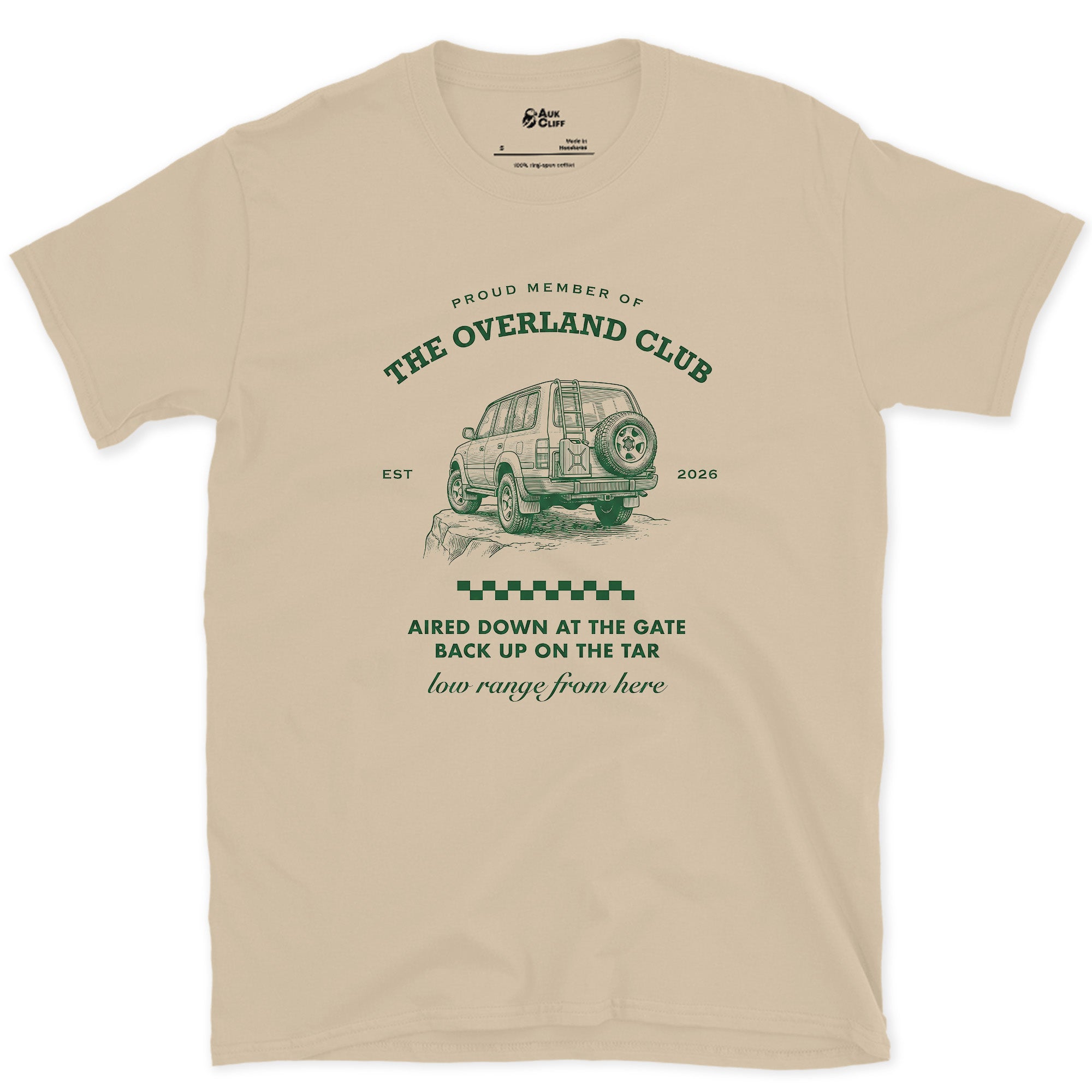Aired Down at the Gate, Back Up on the Tar design on a Sand Gildan Softstyle t-shirt