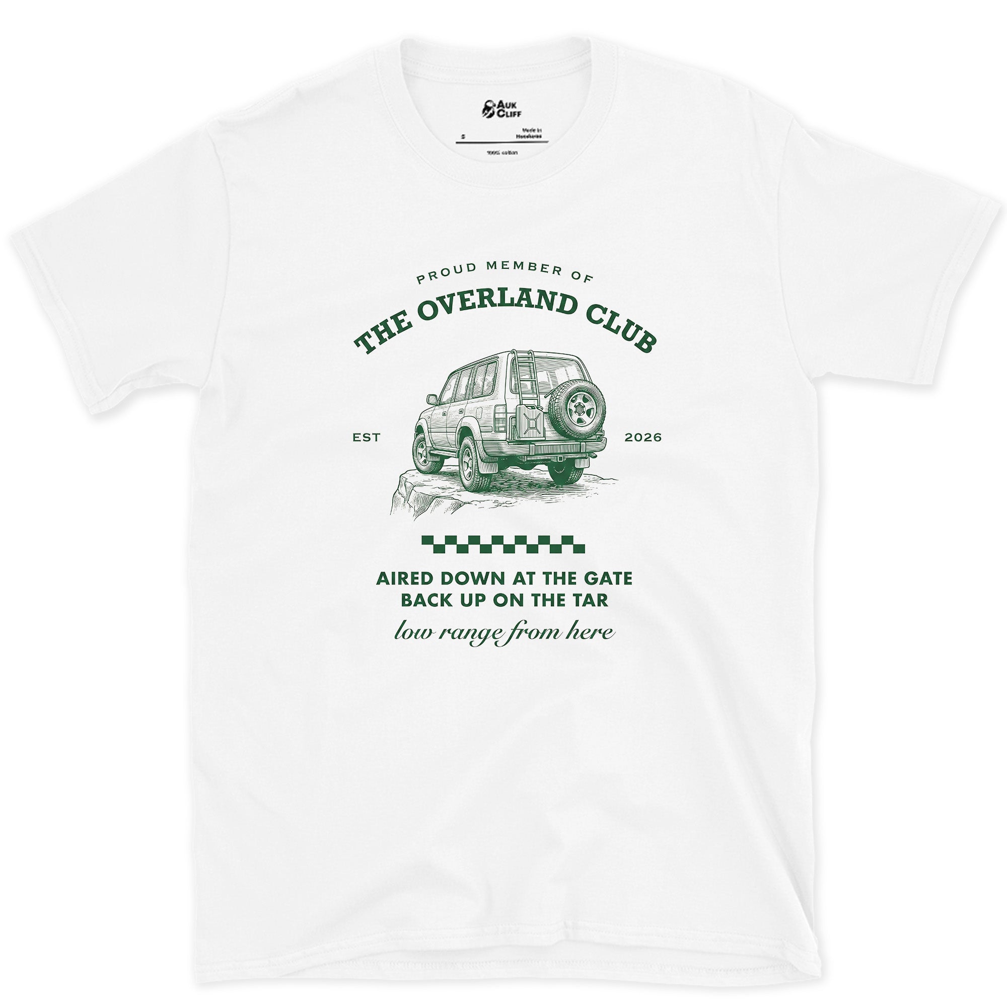 Aired Down at the Gate, Back Up on the Tar design on a White Gildan Softstyle t-shirt