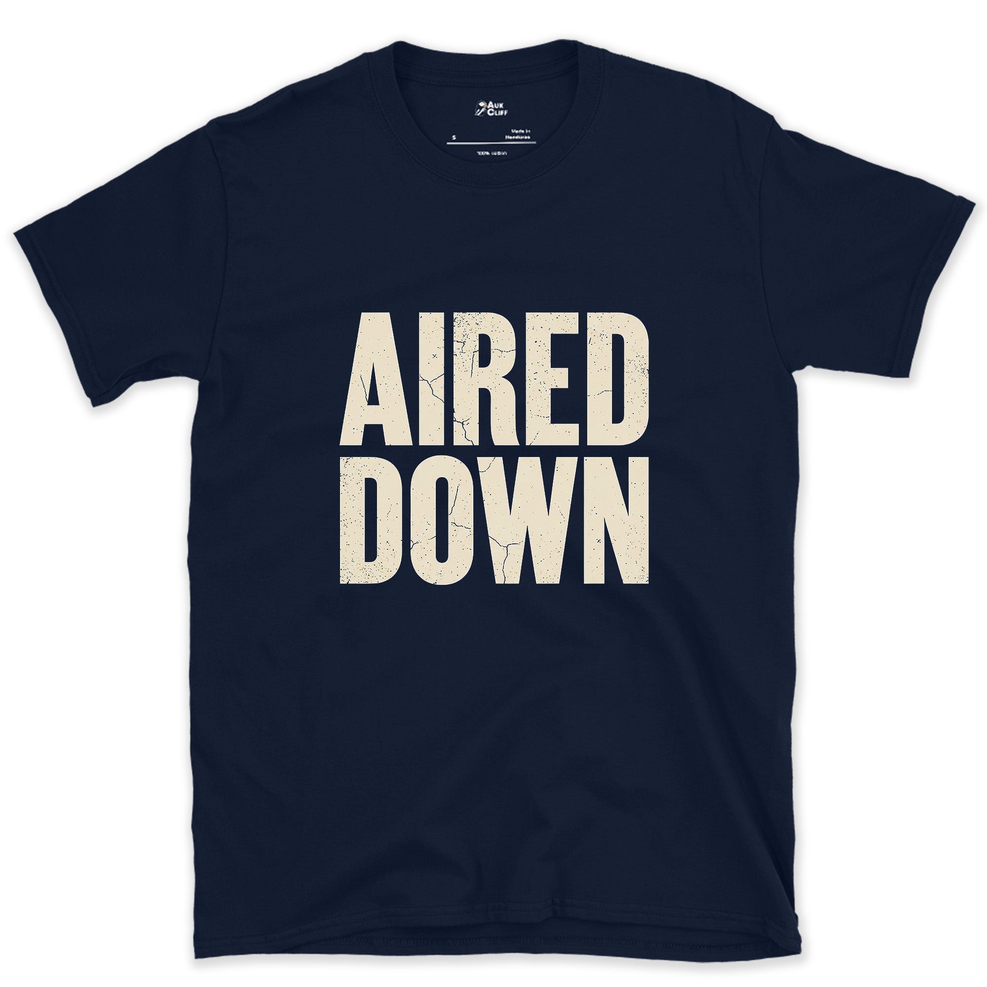 Aired Down, Stamped After a Few Too Many Trail Days design on a Navy Gildan Softstyle t-shirt