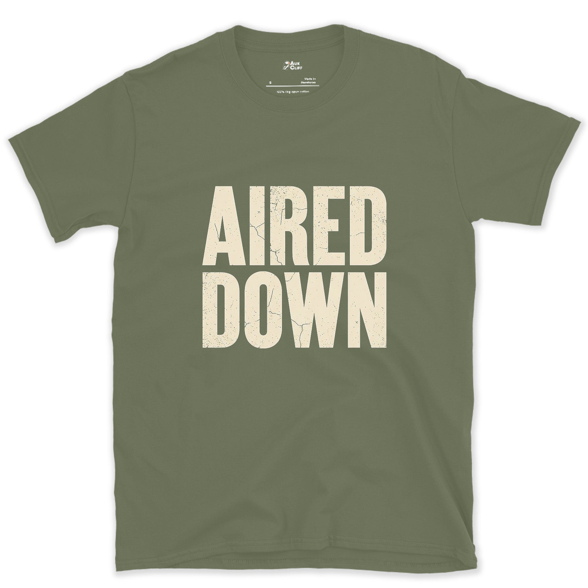 Aired Down, Stamped After a Few Too Many Trail Days design on a Military Green Gildan Softstyle t-shirt