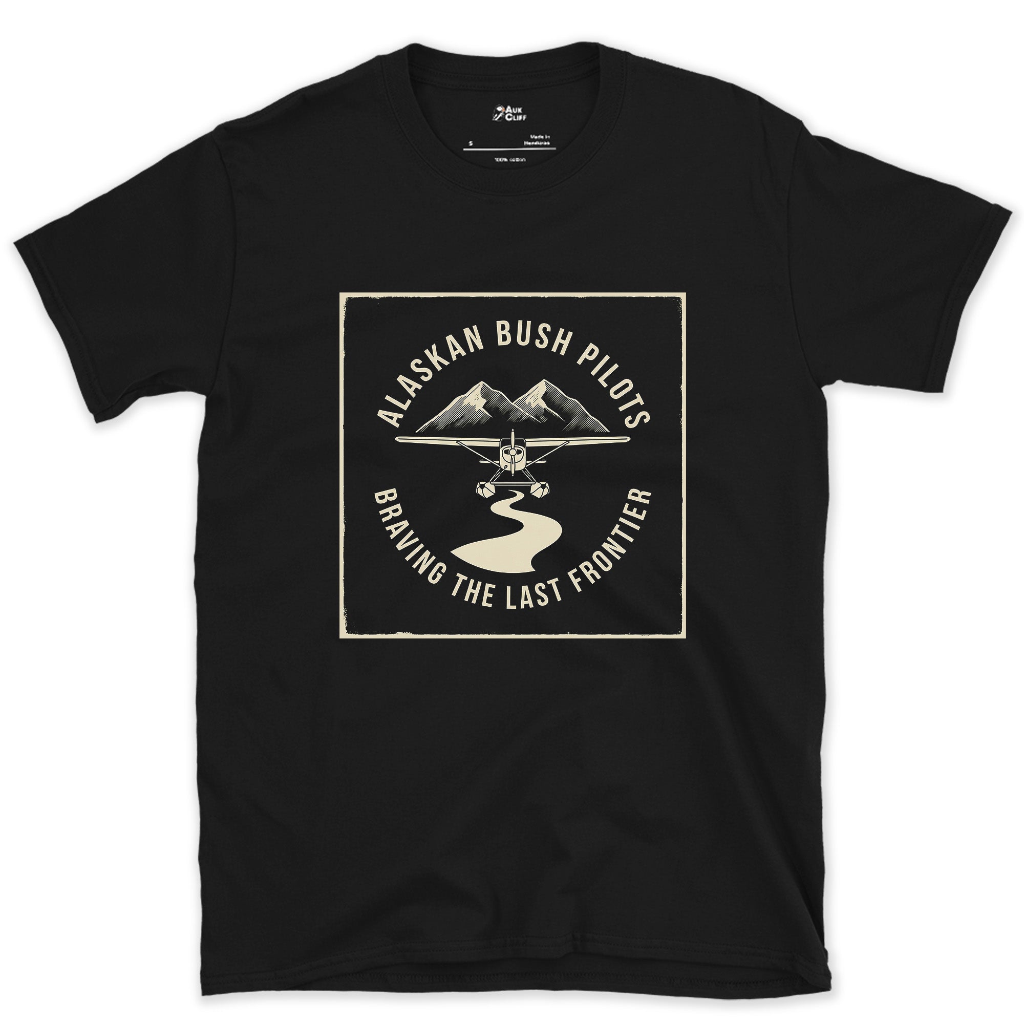 Alaskan Bush Pilots, Float Plane Badge design on a Black Gildan Softstyle t-shirt