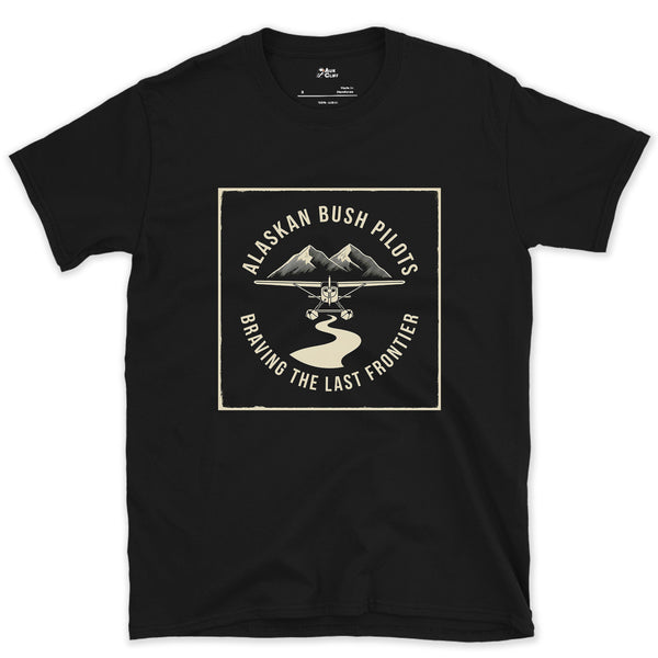 Alaskan Bush Pilots, Float Plane Badge design on a Black Gildan Softstyle t-shirt