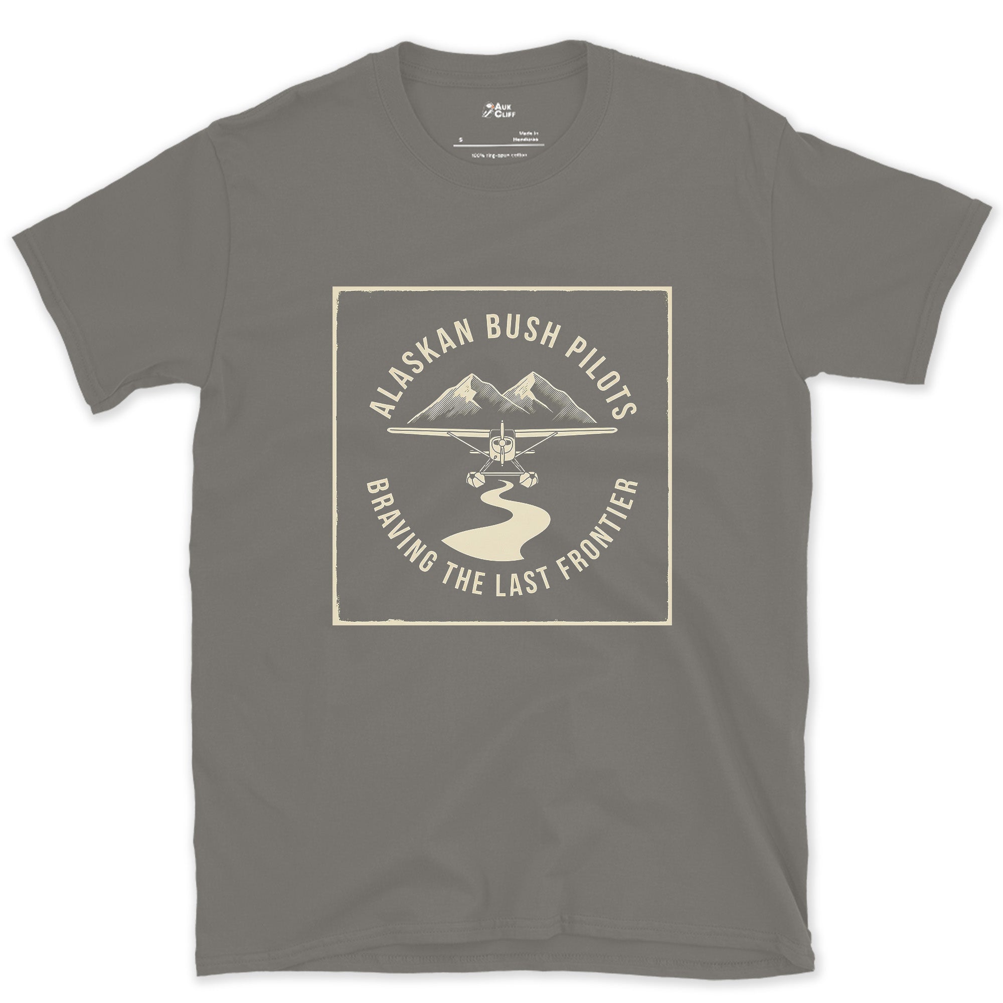 Alaskan Bush Pilots, Float Plane Badge design on a Charcoal Gildan Softstyle t-shirt