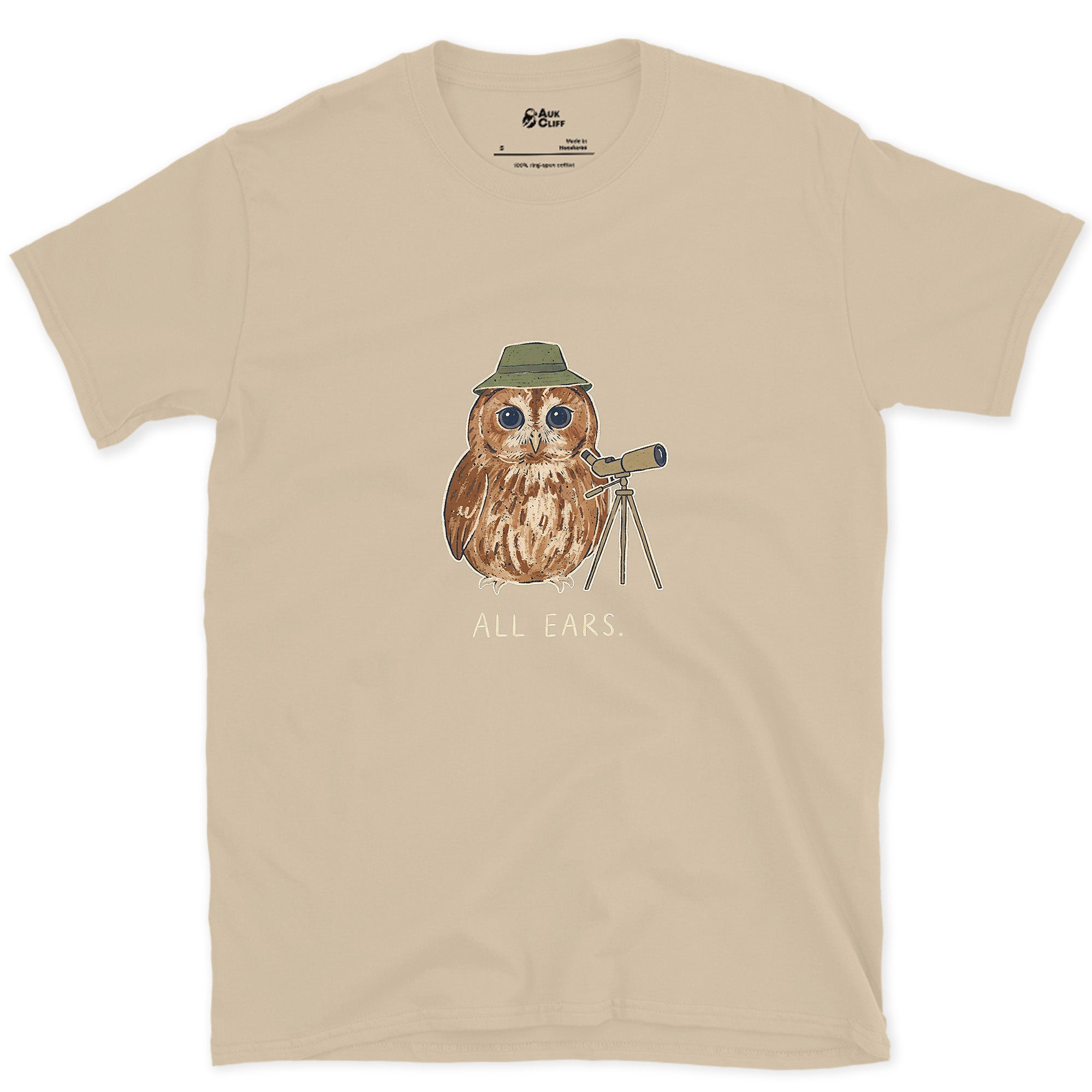 Owl Bird Spotter design on a Sand Gildan Softstyle t-shirt