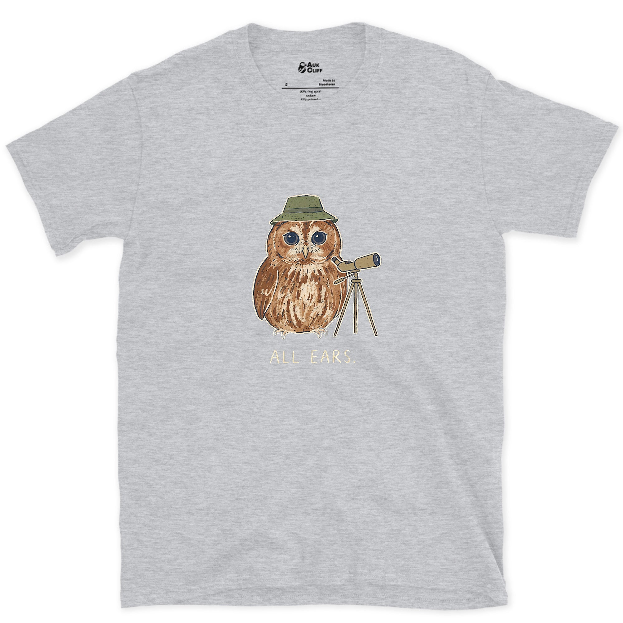 Owl Bird Spotter design on a Sport Grey Gildan Softstyle t-shirt