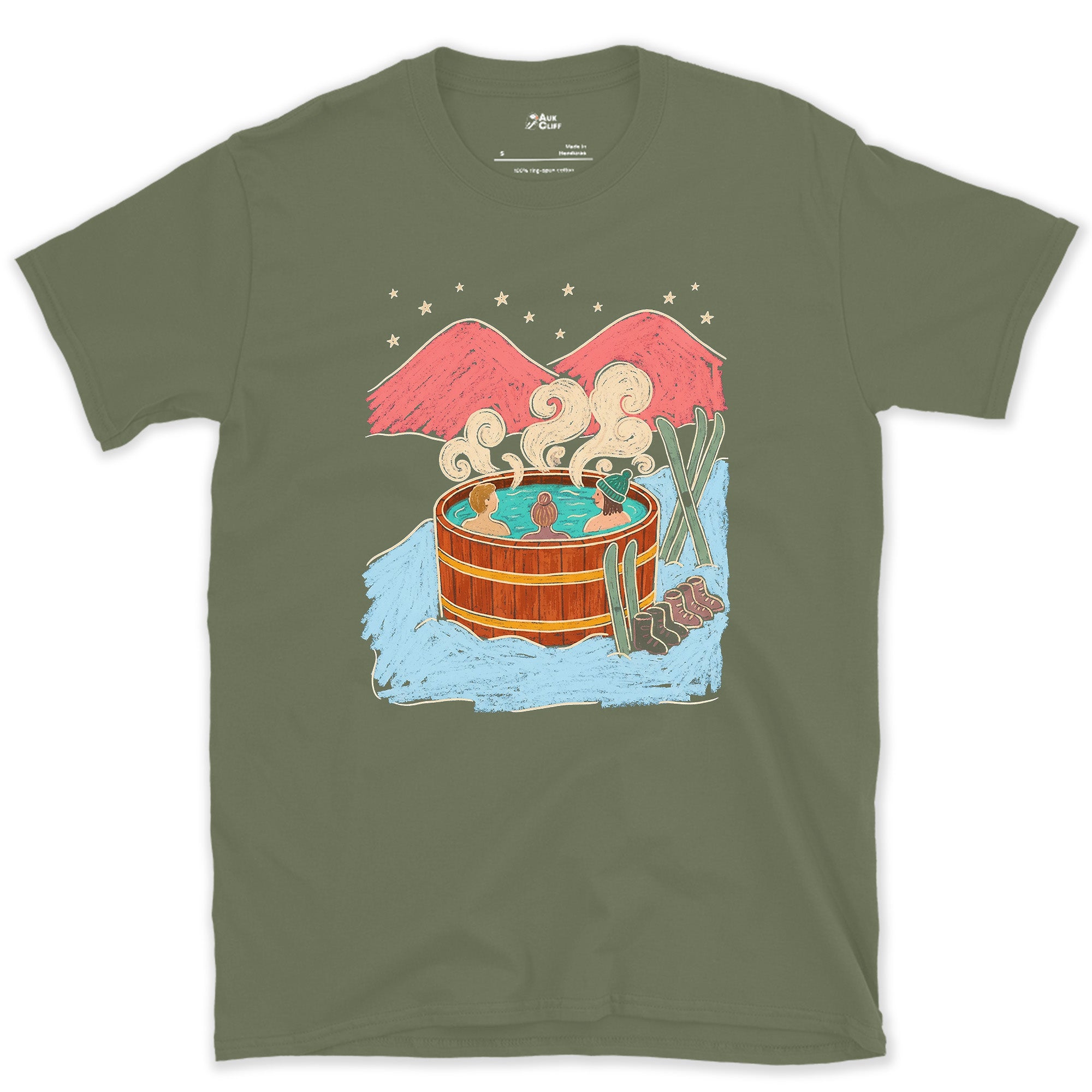 The Reward for a Ski Day Already Earned design on a Military Green Gildan Softstyle t-shirt