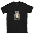 Alpine Start, Pika in a Cap design on a Black Gildan Softstyle t-shirt