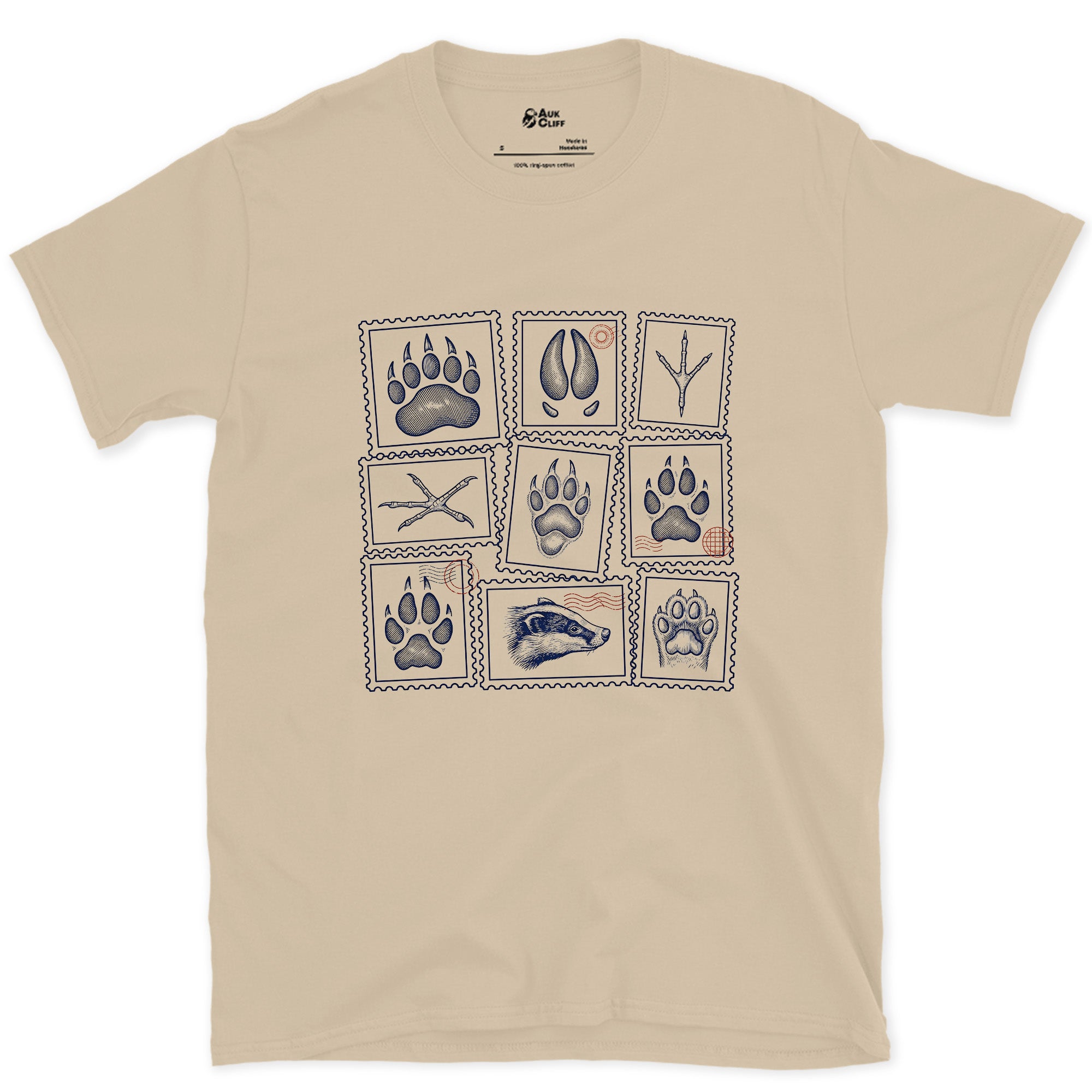 Four Signs Read Off the Trail design on a Sand Gildan Softstyle t-shirt