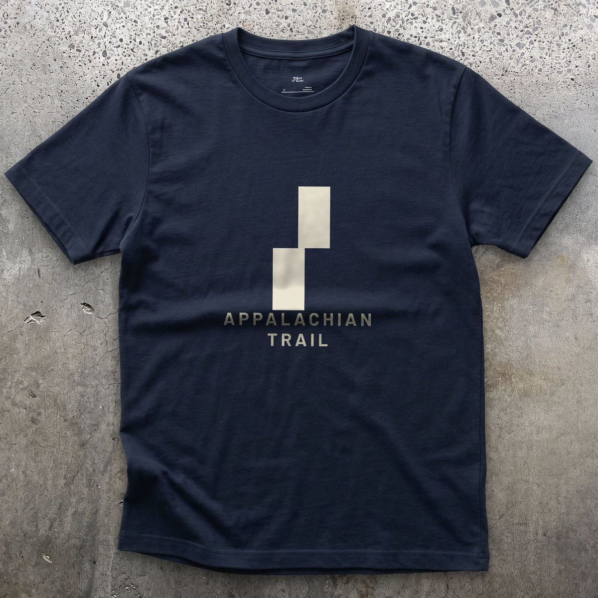Appalachian Trail Double Blaze design on a Navy Gildan Softstyle t-shirt