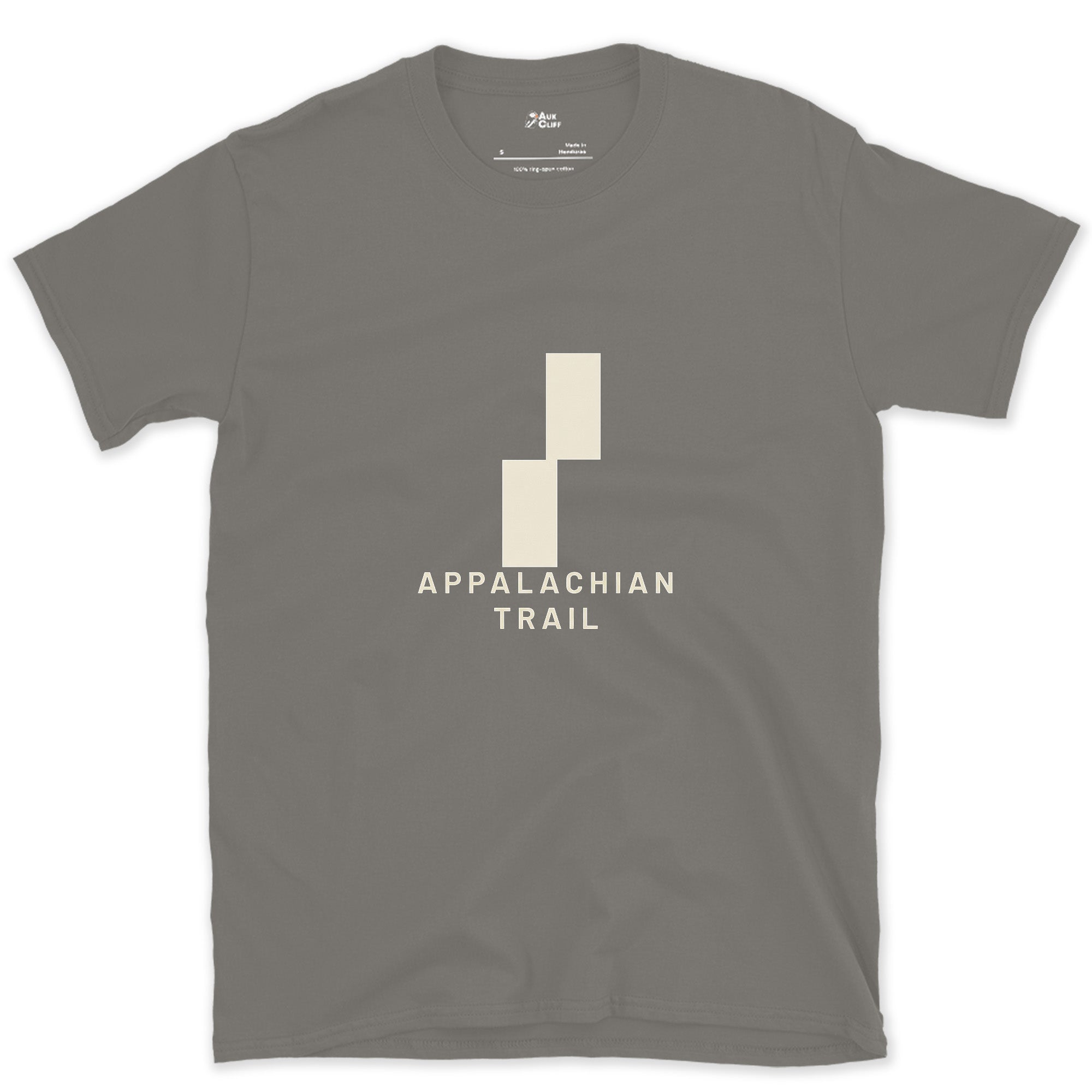 Appalachian Trail Double Blaze design on a Charcoal Gildan Softstyle t-shirt
