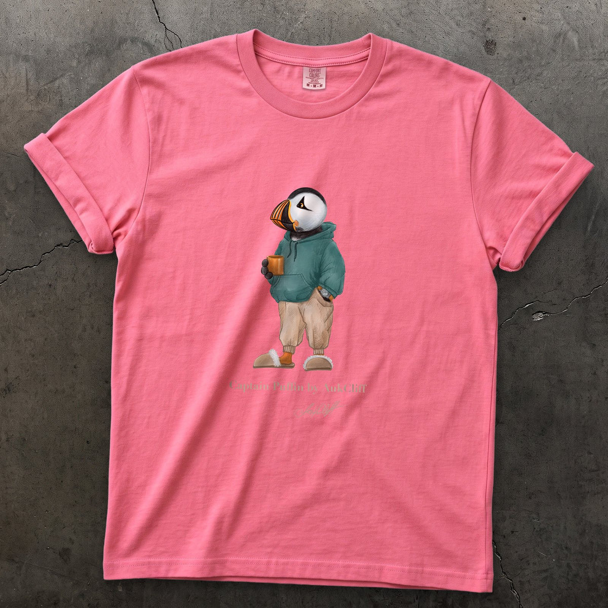 Captain Puffin Trail Après on a Crunchberry Comfort Colors t-shirt