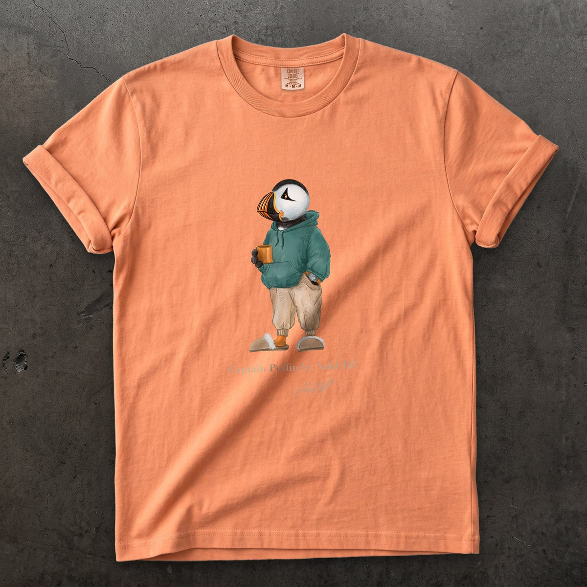 Captain Puffin Trail Après on a Terracotta Comfort Colors t-shirt
