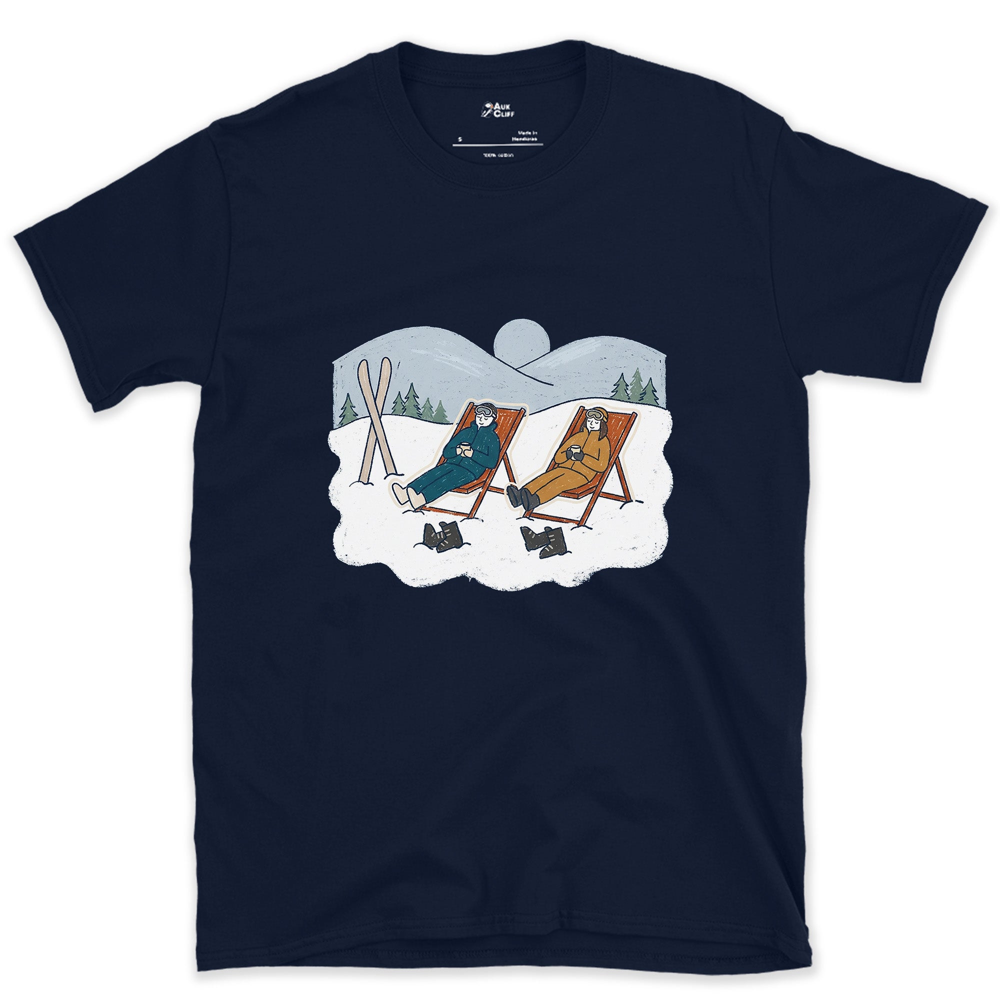 Facing the Sun, Not the Slope design on a Navy Gildan Softstyle t-shirt