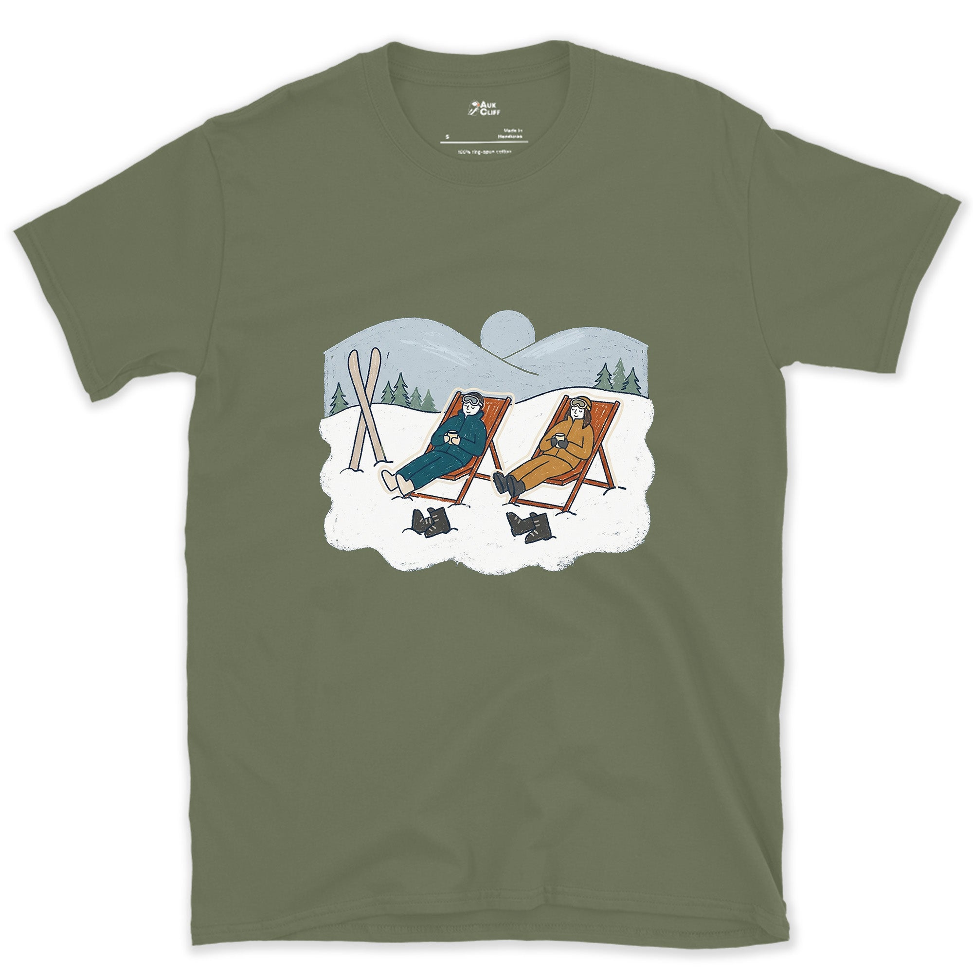 Facing the Sun, Not the Slope design on a Military Green Gildan Softstyle t-shirt