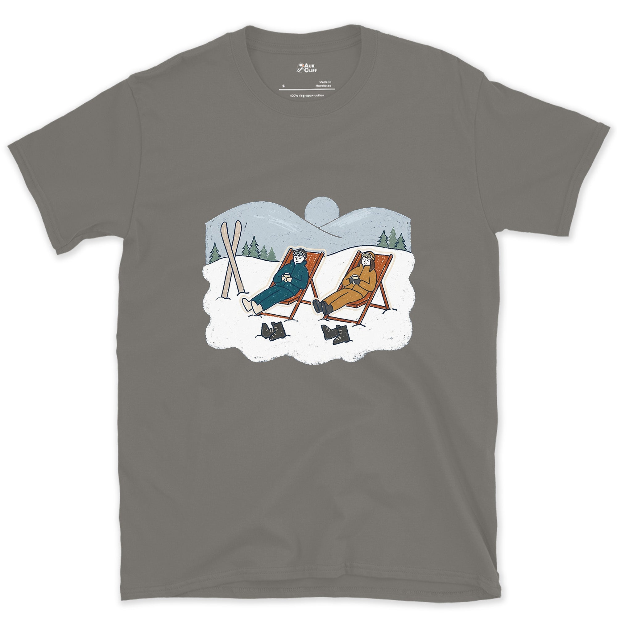 Facing the Sun, Not the Slope design on a Charcoal Gildan Softstyle t-shirt