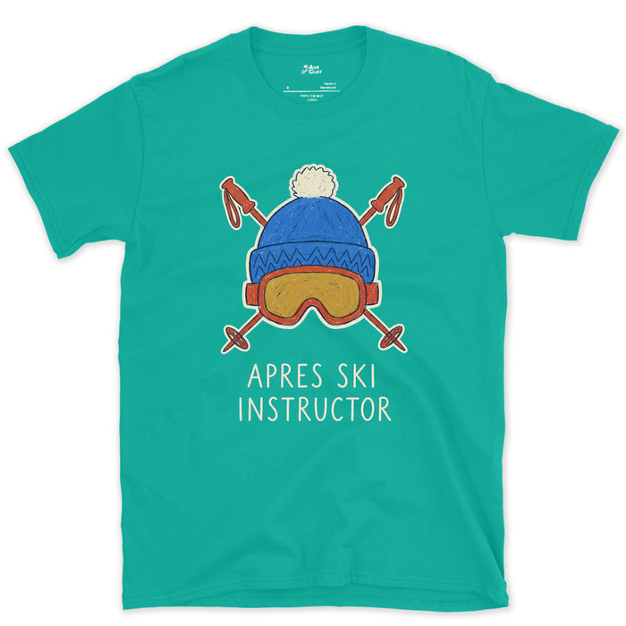 The Bar Crawl's Uniform, Apres Ski Instructor design on a Jade Dome Gildan Softstyle t-shirt