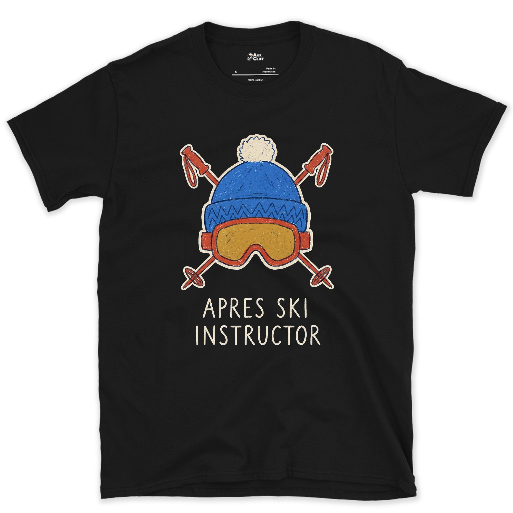 The Bar Crawl's Uniform, Apres Ski Instructor design on a Black Gildan Softstyle t-shirt