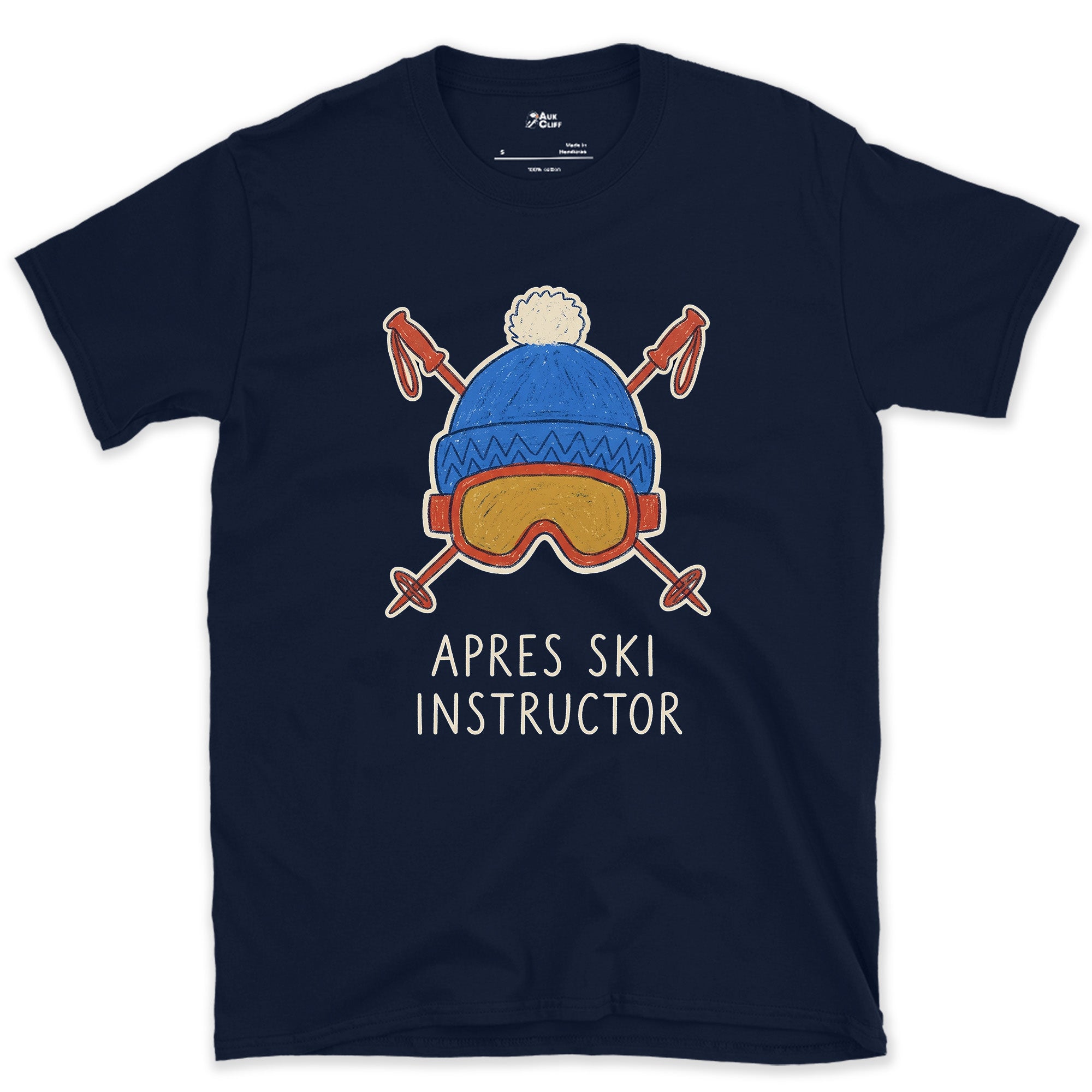 The Bar Crawl's Uniform, Apres Ski Instructor design on a Navy Gildan Softstyle t-shirt