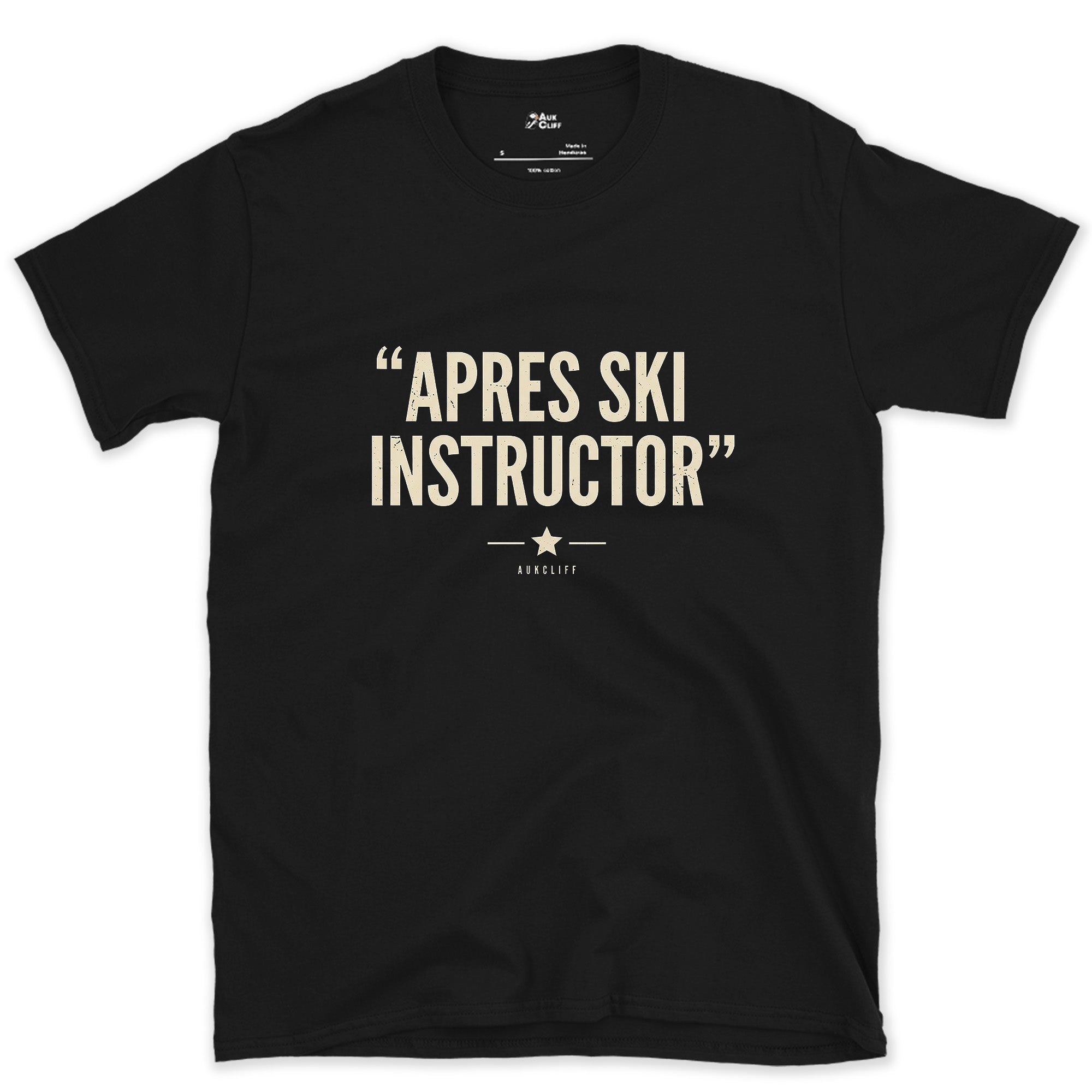 Apres Ski Instructor, Leads the Bar Crawl design on a Black Gildan Softstyle t-shirt