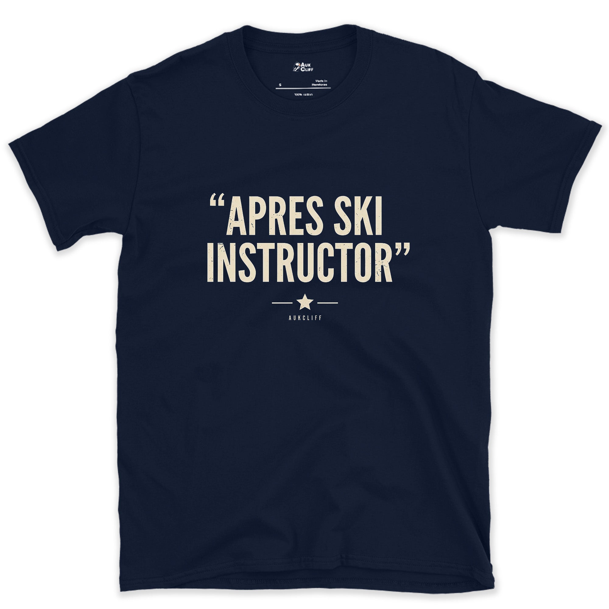 Apres Ski Instructor, Leads the Bar Crawl design on a Navy Gildan Softstyle t-shirt