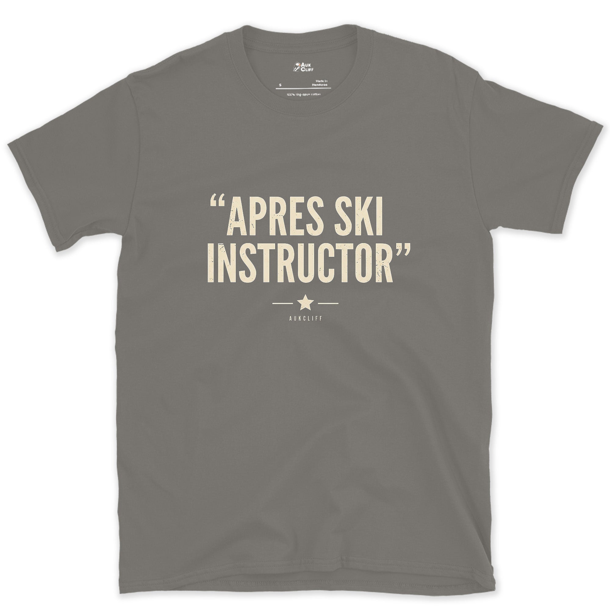 Apres Ski Instructor, Leads the Bar Crawl design on a Charcoal Gildan Softstyle t-shirt