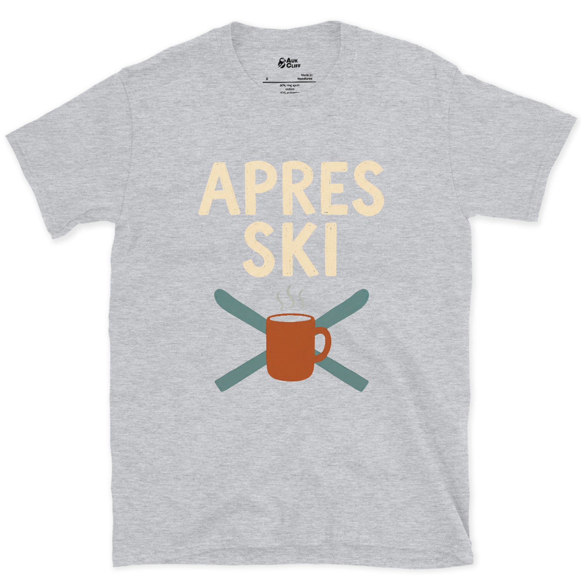 Apres Ski With Crossed Skis and a Mug design on a Sport Grey Gildan Softstyle t-shirt