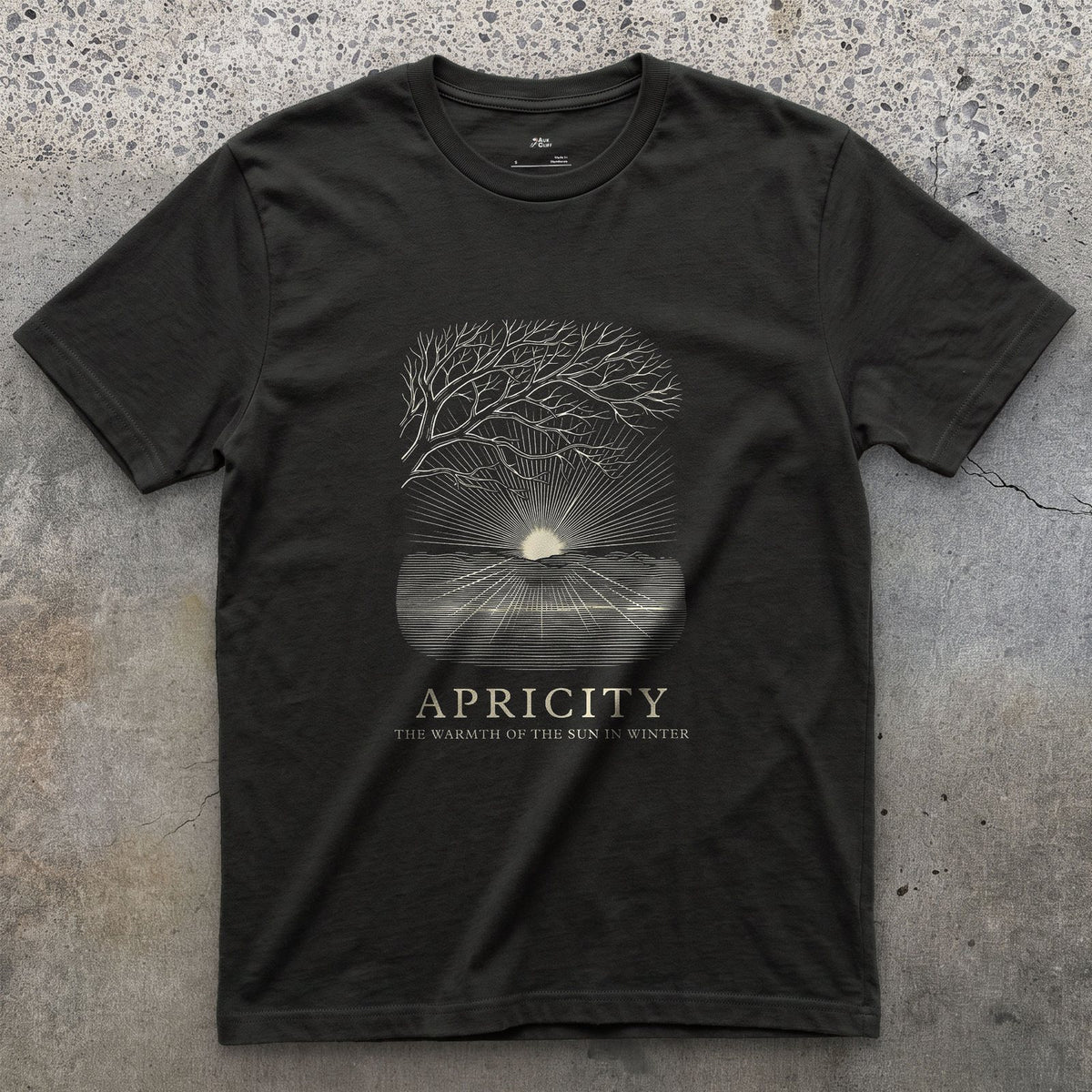Apricity, the Warmth of the Sun in Winter design on a Black Gildan Softstyle t-shirt