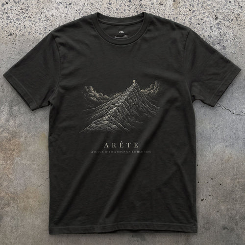 Arete, No Room for a Wrong Step design on a Black Gildan Softstyle t-shirt