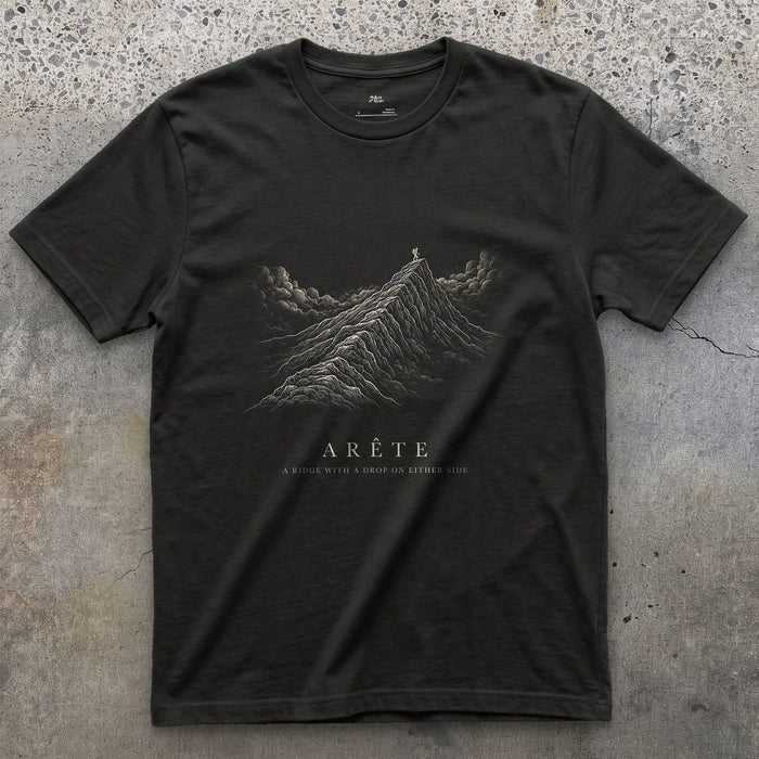 Arete, No Room for a Wrong Step design on a Black Gildan Softstyle t-shirt