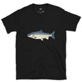 Every Curve of the Atlantic Salmon Cut to an Angle design on a Black Gildan Softstyle t-shirt