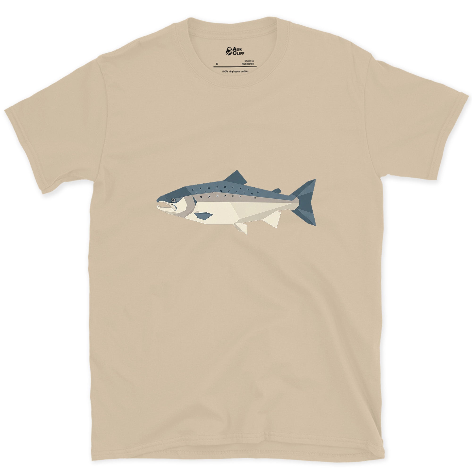 Every Curve of the Atlantic Salmon Cut to an Angle design on a Sand Gildan Softstyle t-shirt