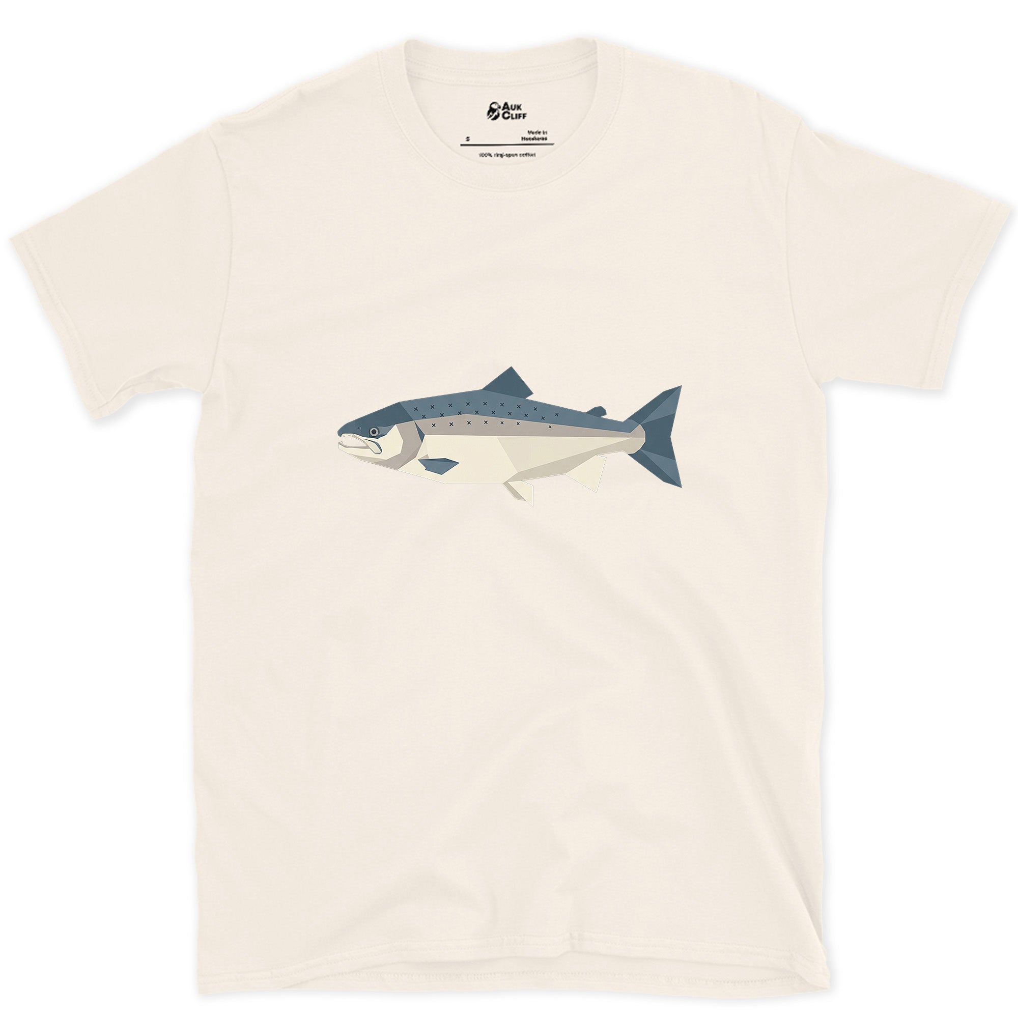 Every Curve of the Atlantic Salmon Cut to an Angle design on a Natural Gildan Softstyle t-shirt