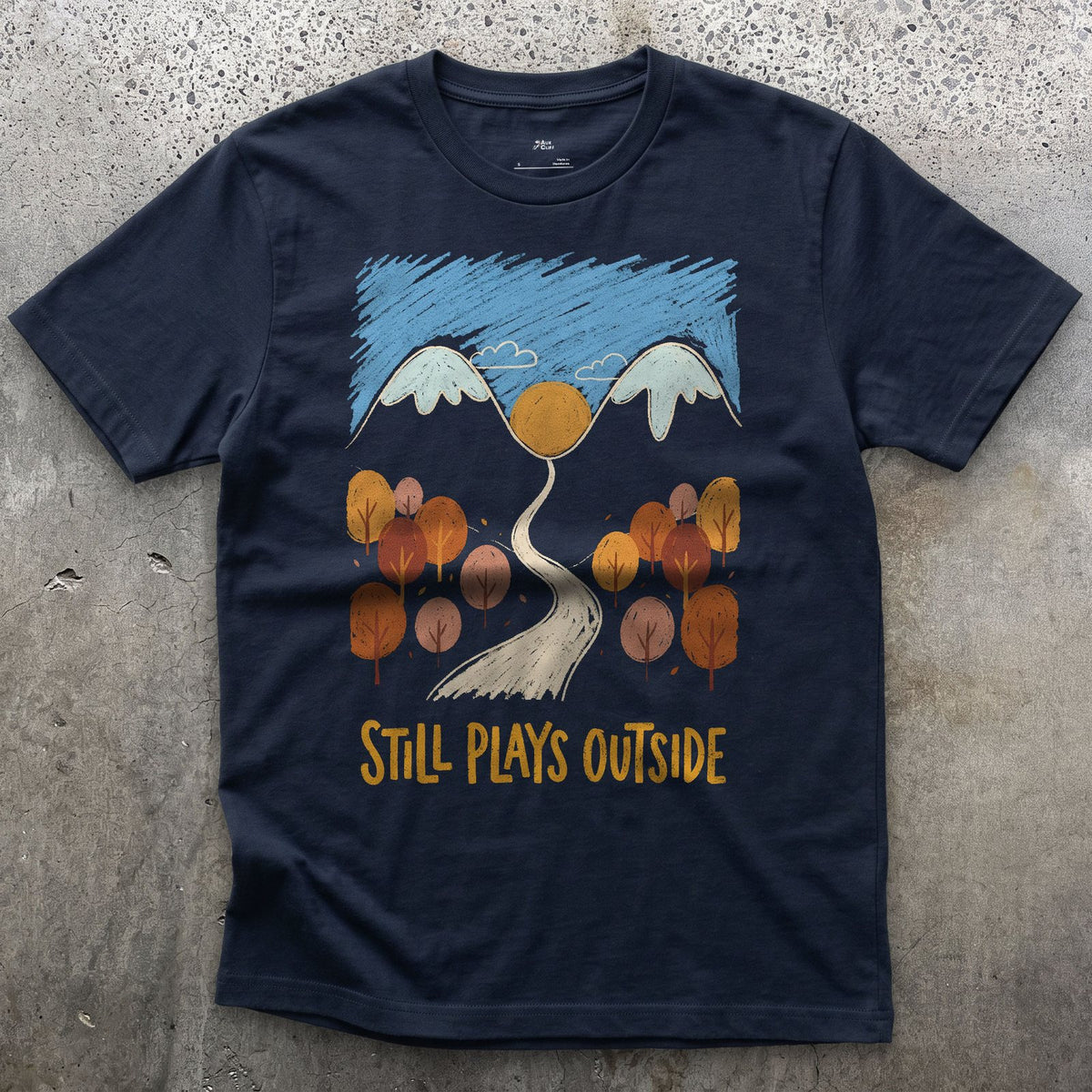 Autumn Colour, Path to the Mountains design on a Navy Gildan Softstyle t-shirt