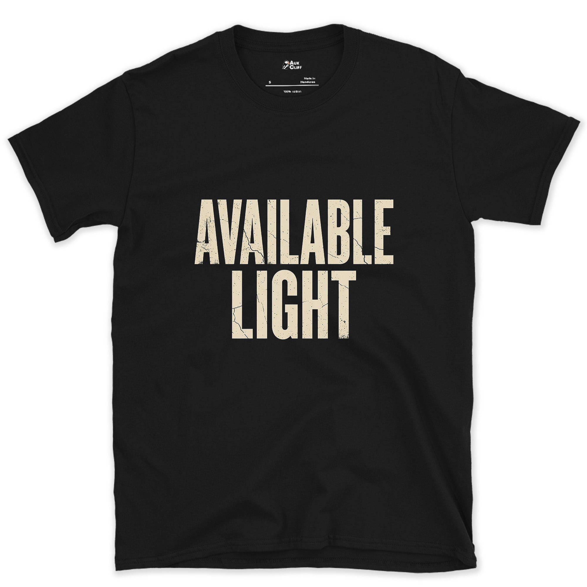 Available Light Only, Photography design on a Black Gildan Softstyle t-shirt